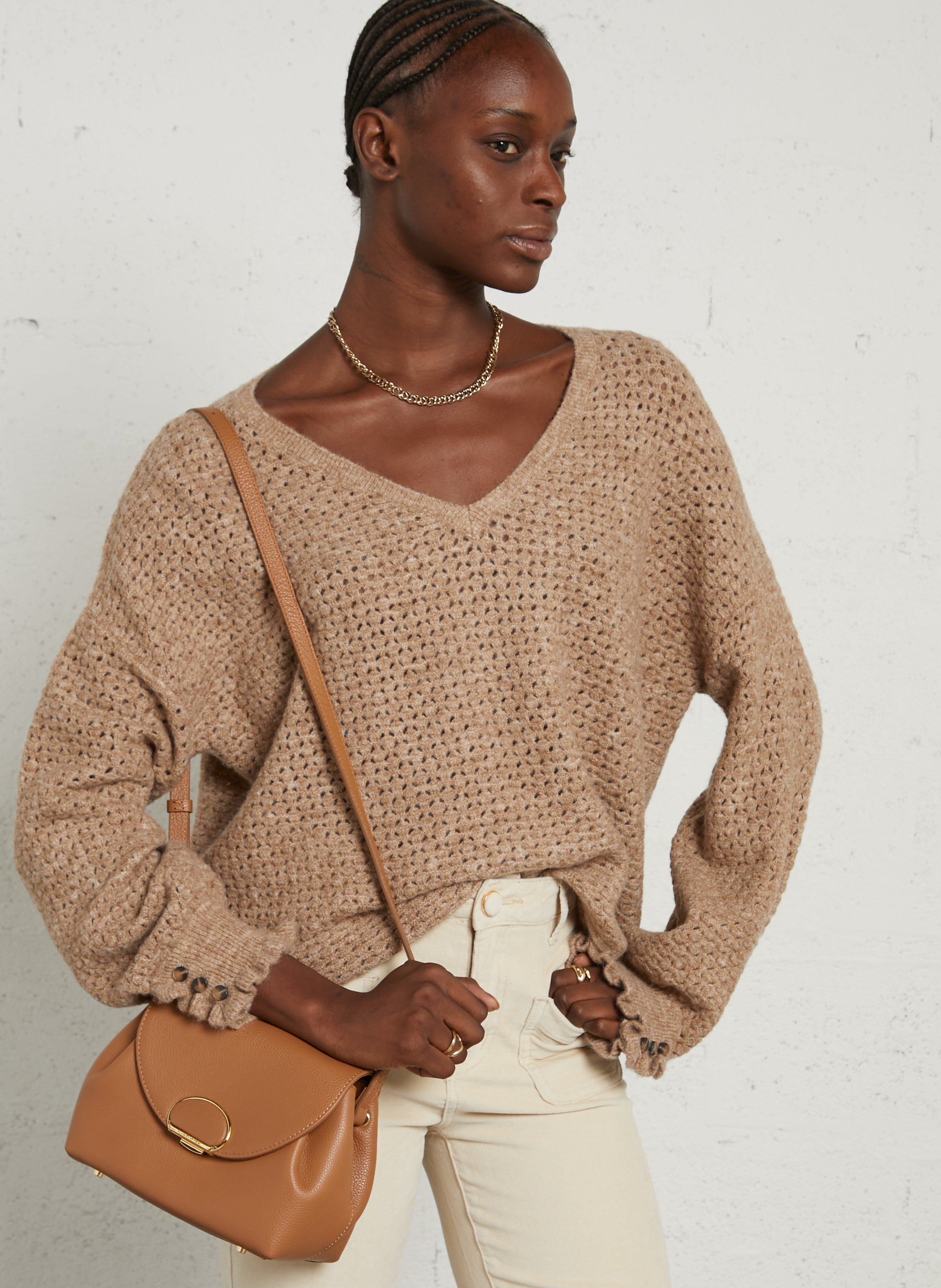 Sac bandoulière en cuir LANCASTER PARIS Marron
