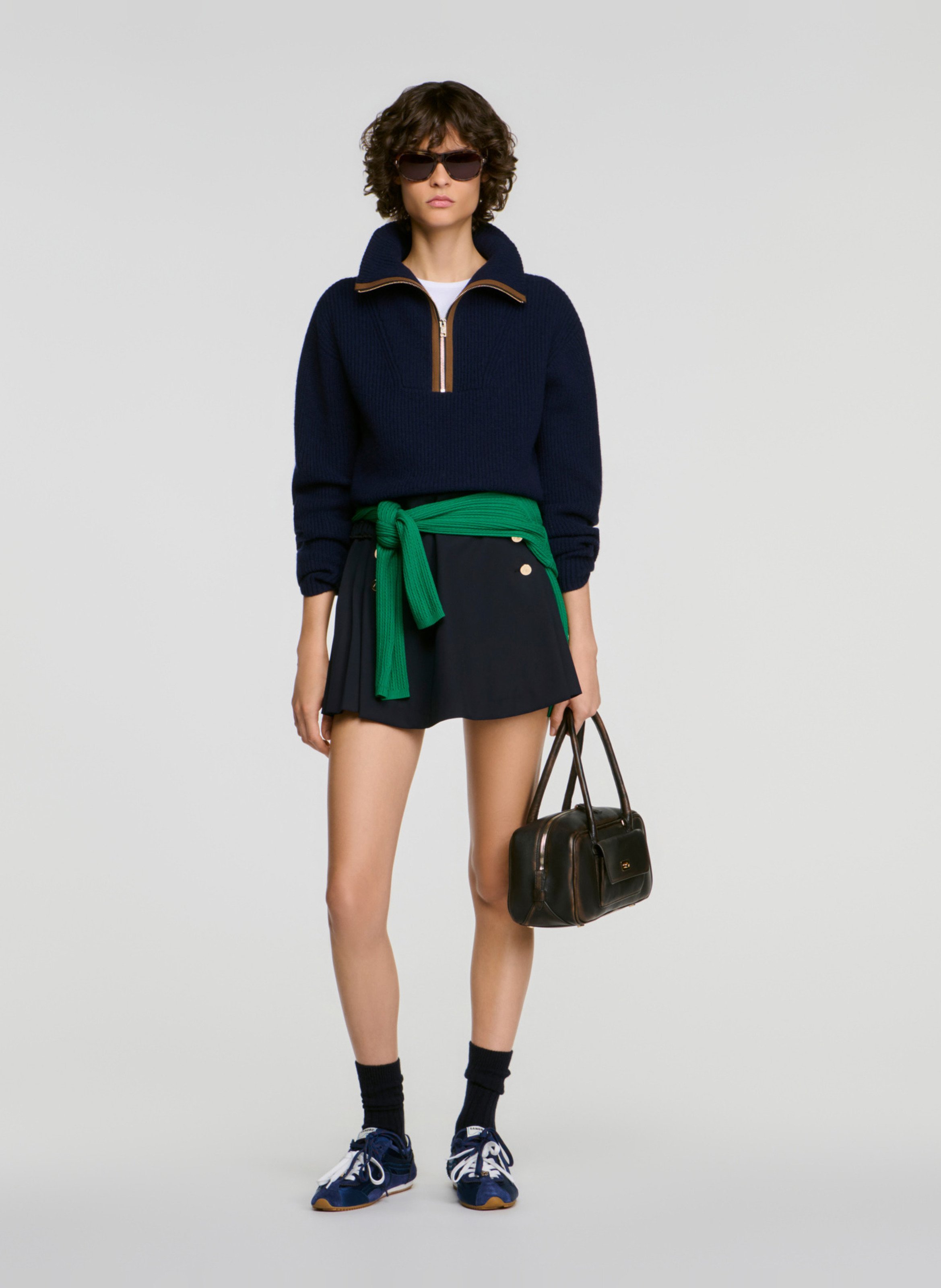Zipped-neck wool-mix sweater SANDRO Blue