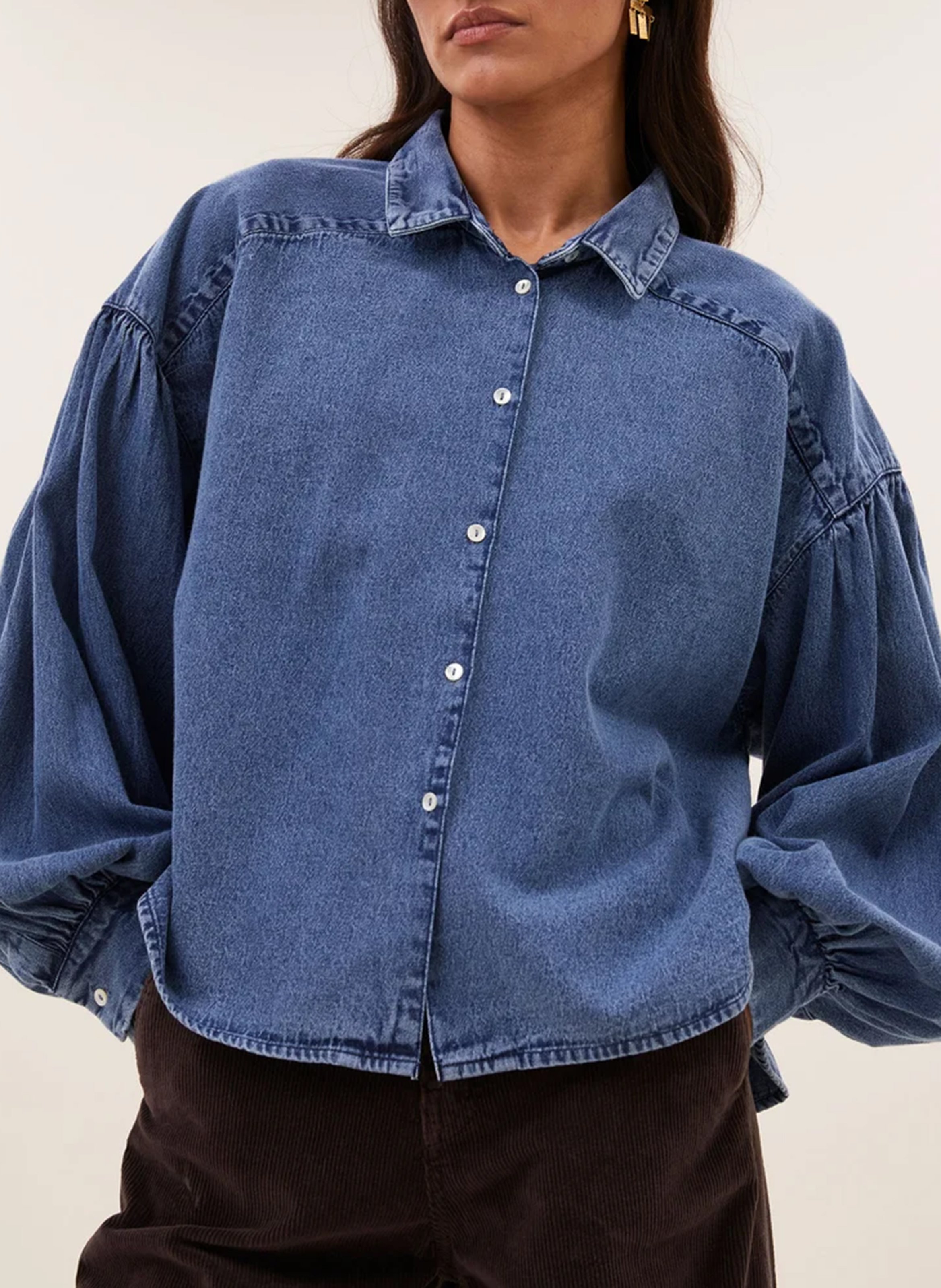 Wijde denim blouse van katoen BY BAR Blauw