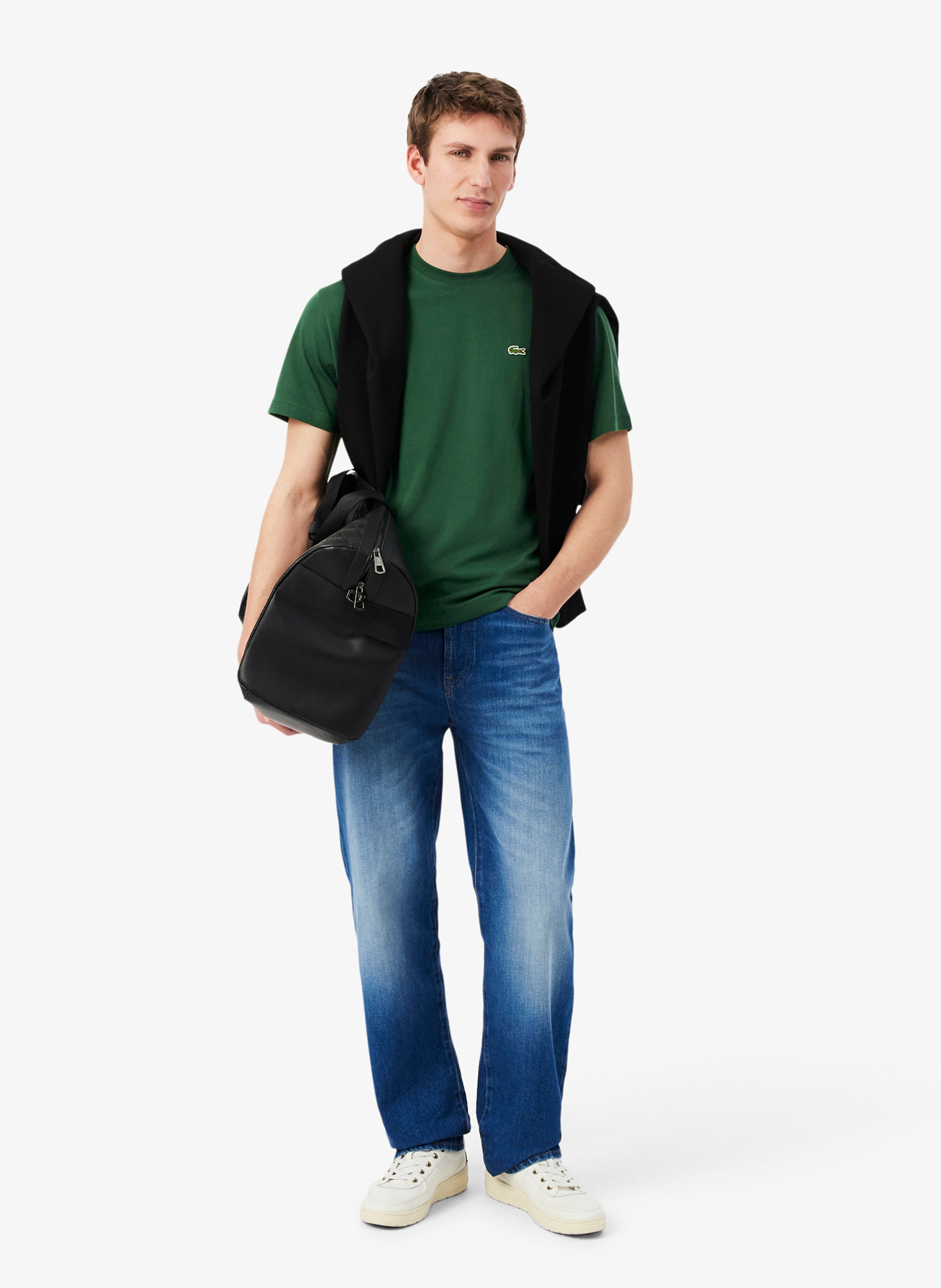 Einfarbiges T-Shirt mit Baumwolllogo LACOSTE Grun