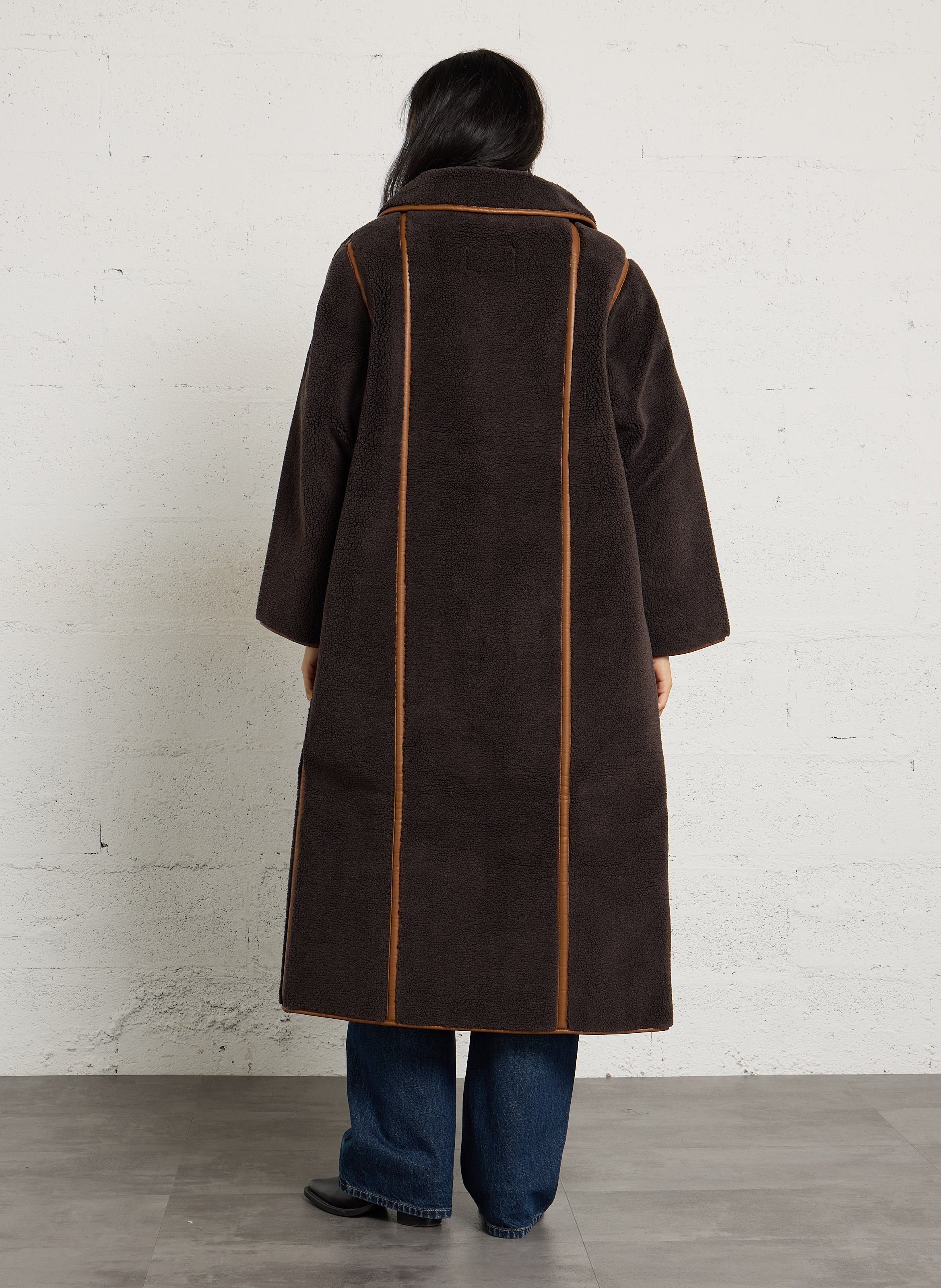 Straight coat with classic collar in faux leather THE TINY BIG SISTER Brown