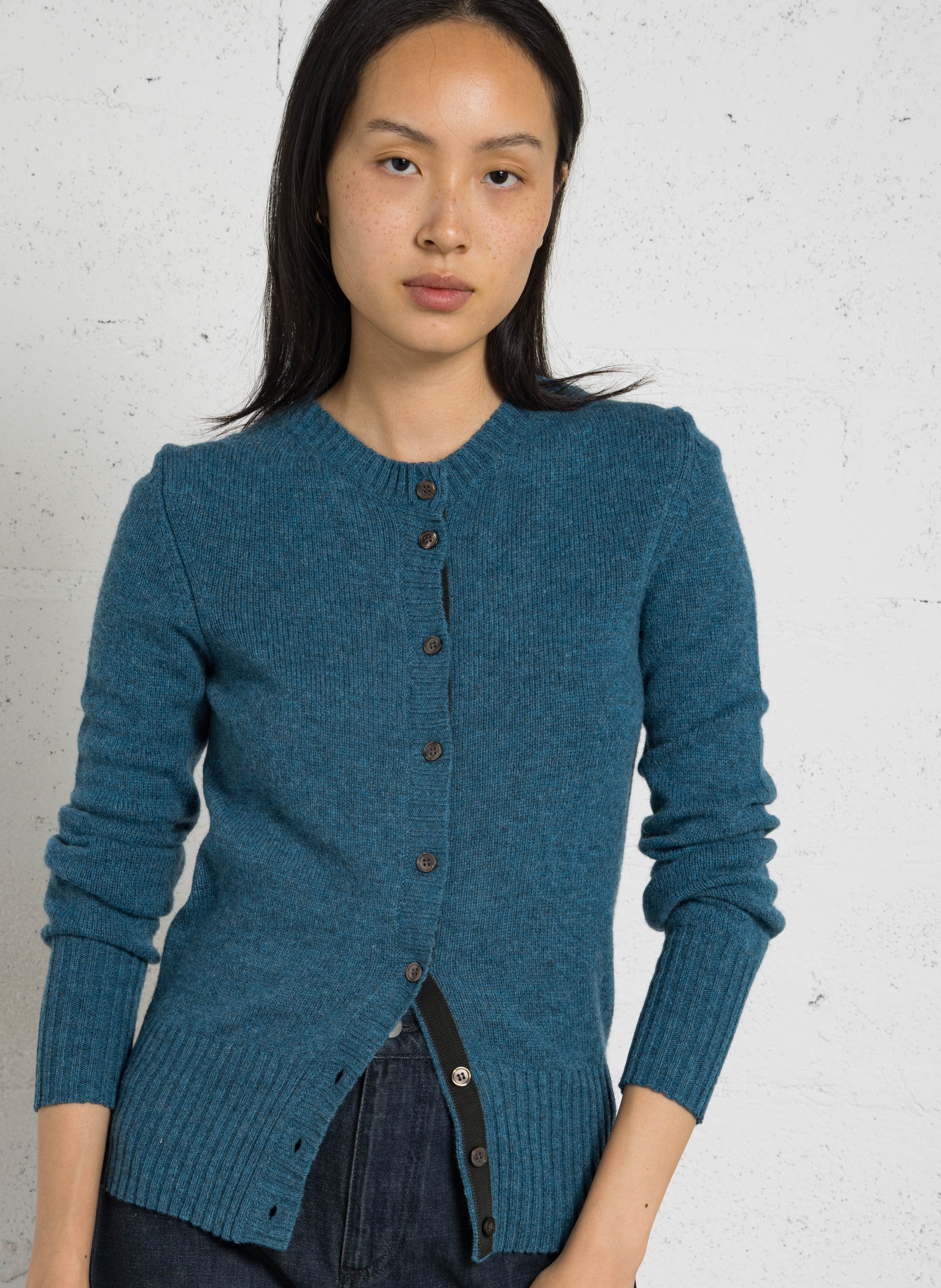 Cardigan droit col rond en laine SOEUR Bleu