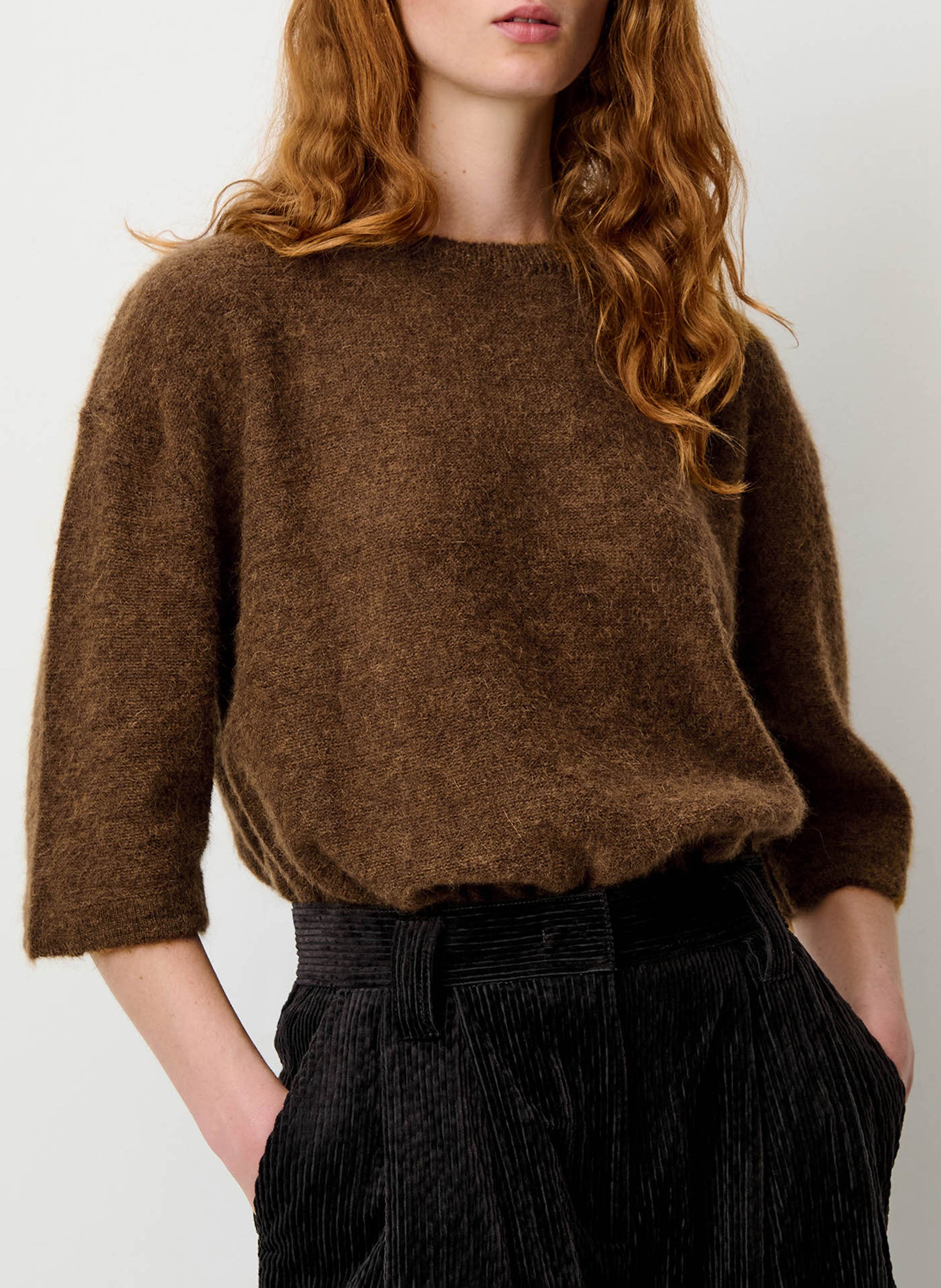 Oversized round-neck wool-blend sweater SESSUN Brown