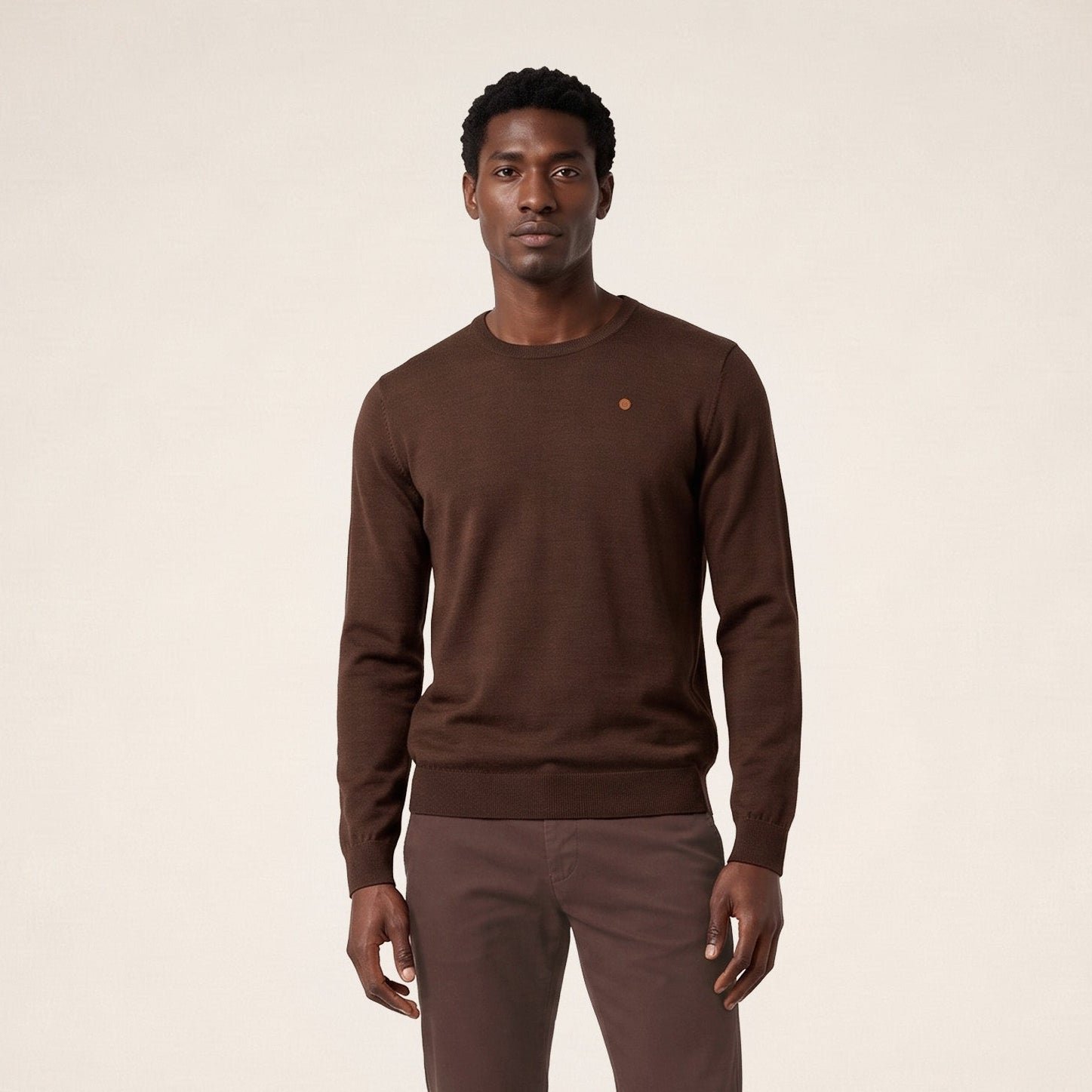 Brownie Brown Essential MAO Crew-Neck Sweater SERGE BLANCO Brown