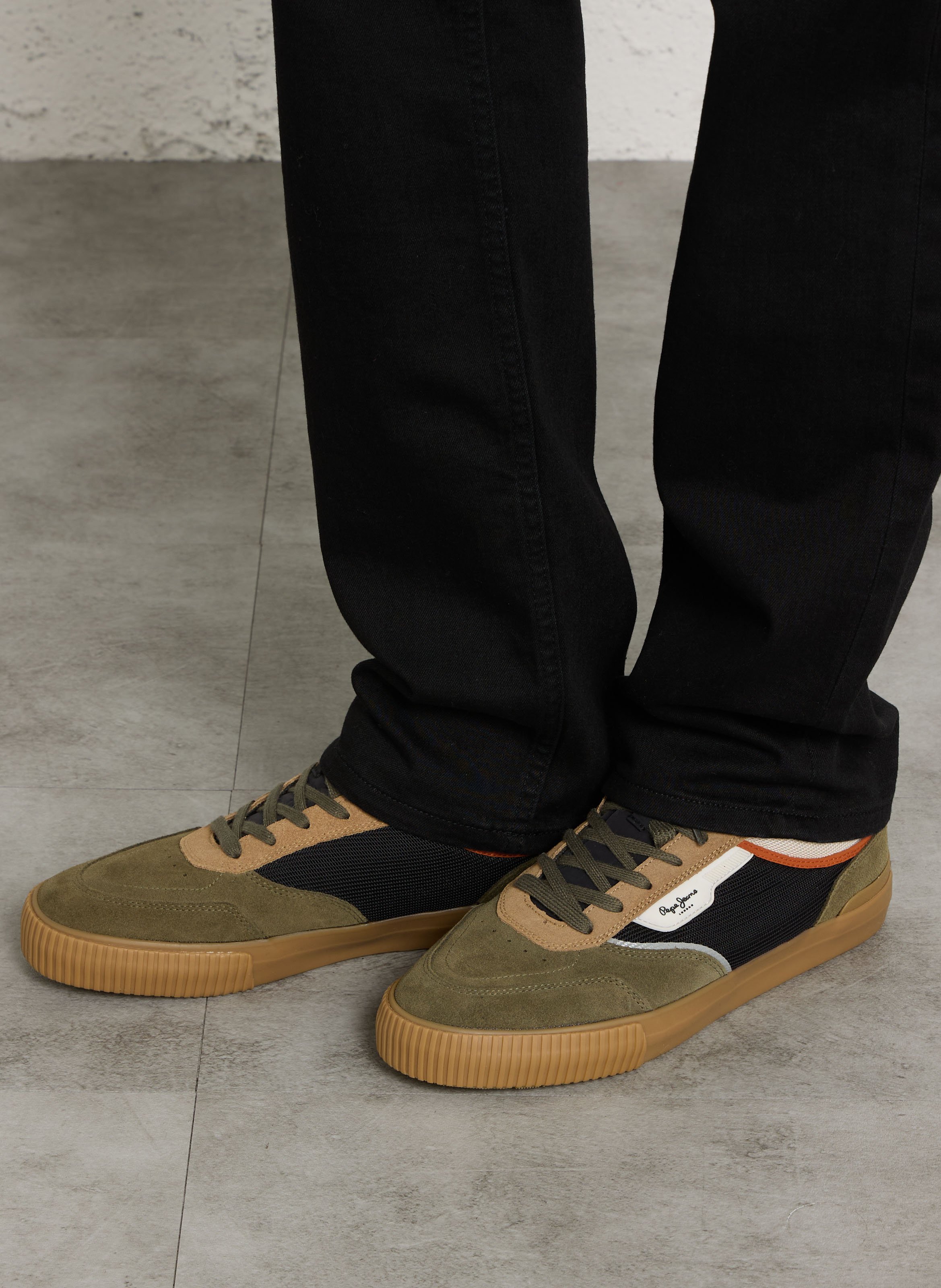 Low-top mixed leather sneakers PEPE JEANS Green