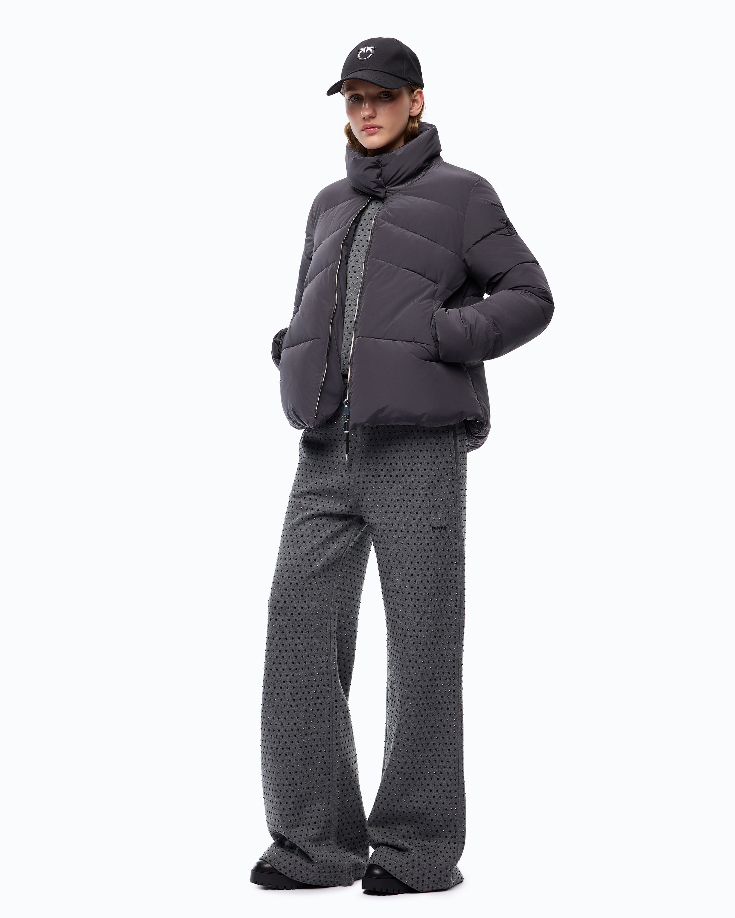 Pantalon en molleton à strass all-over PINKO Gris