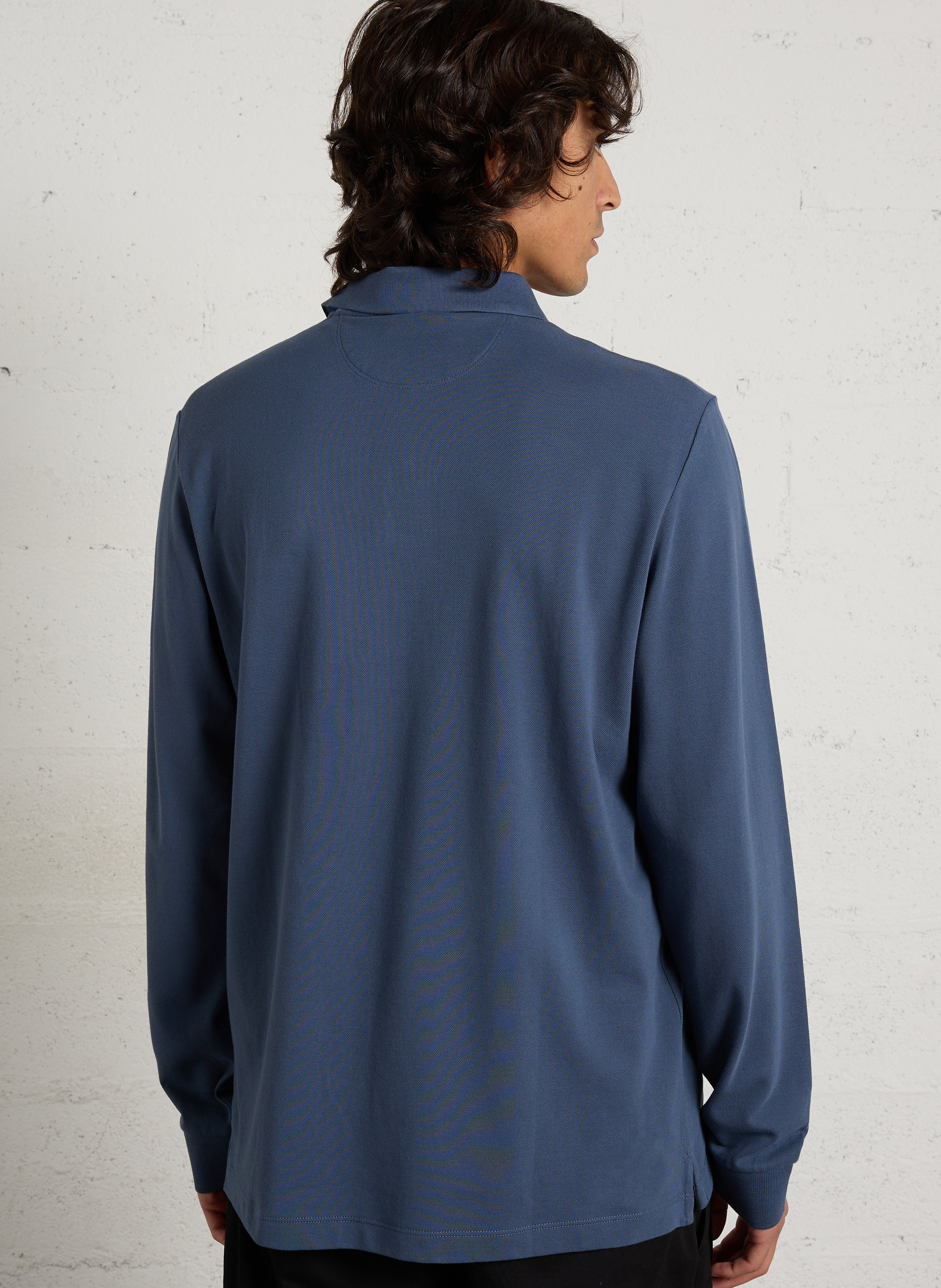Polo manches longues droit en coton HACKETT Bleu