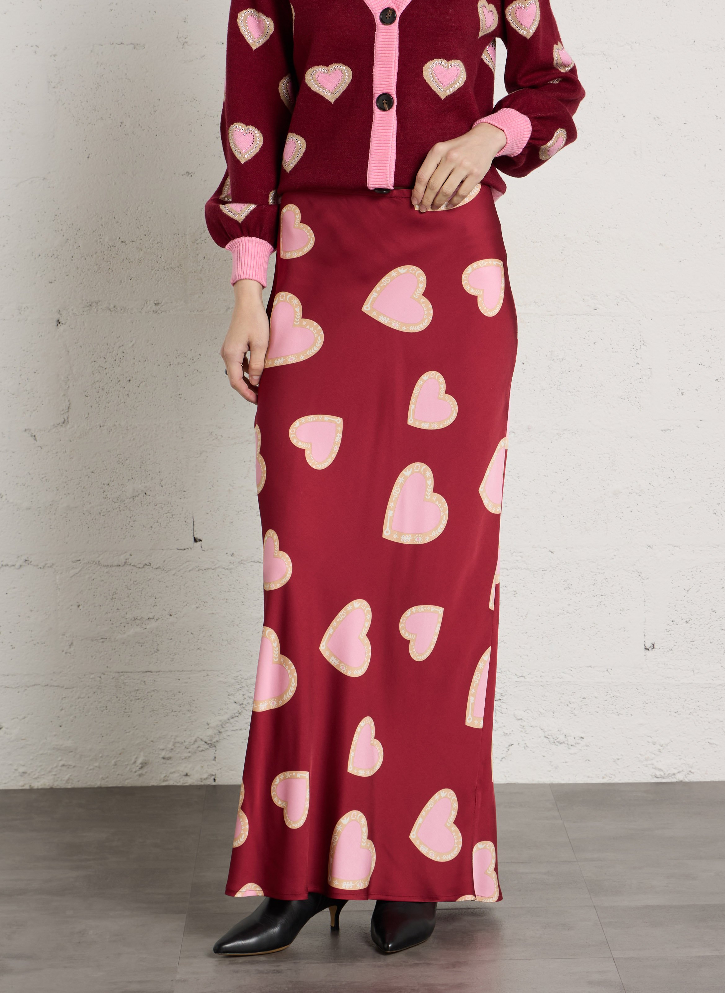 Long straight printed skirt NEVER FULLY DRESSED Red