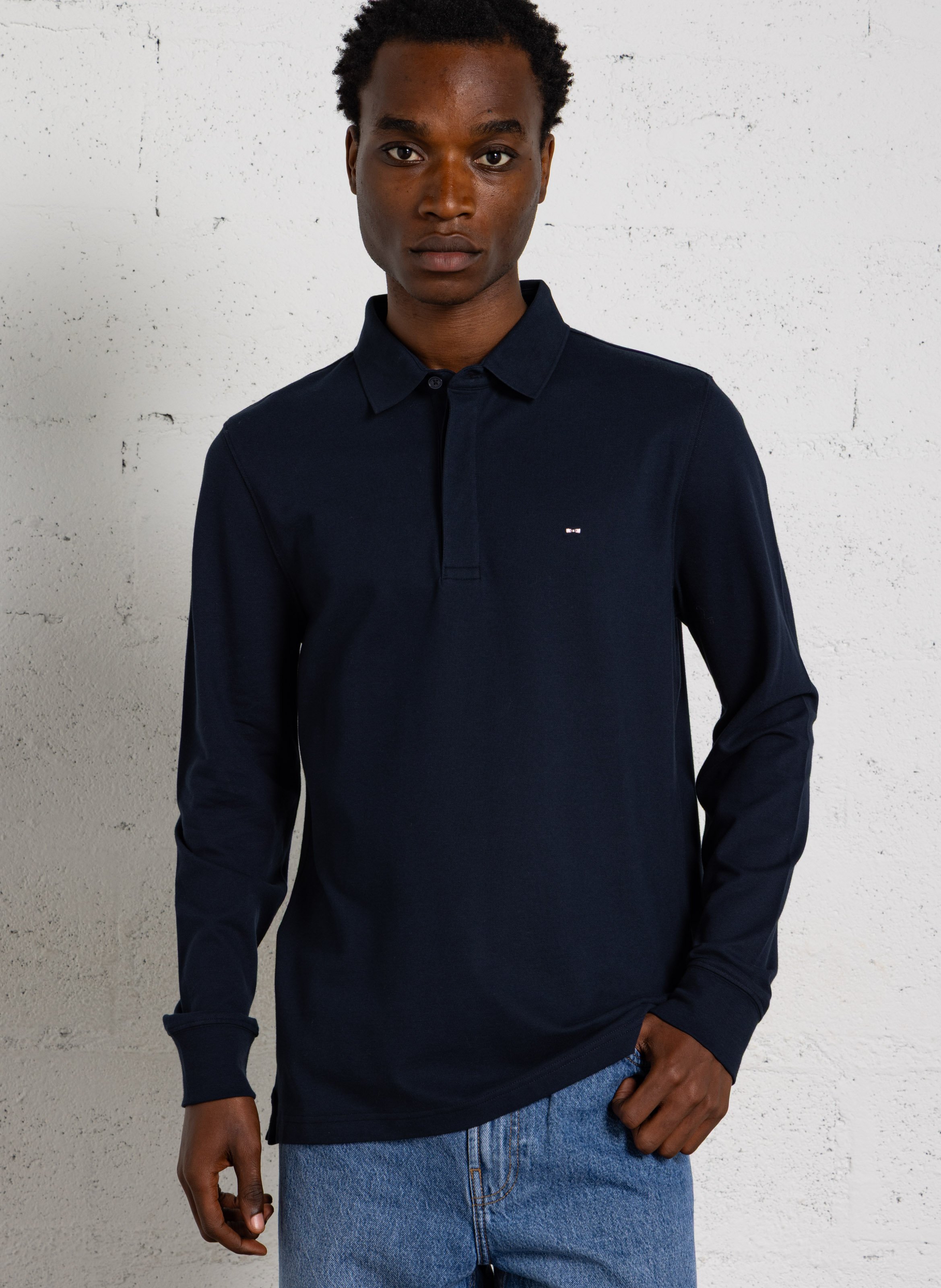 Long-sleeved cotton polo shirt EDEN PARK Blue
