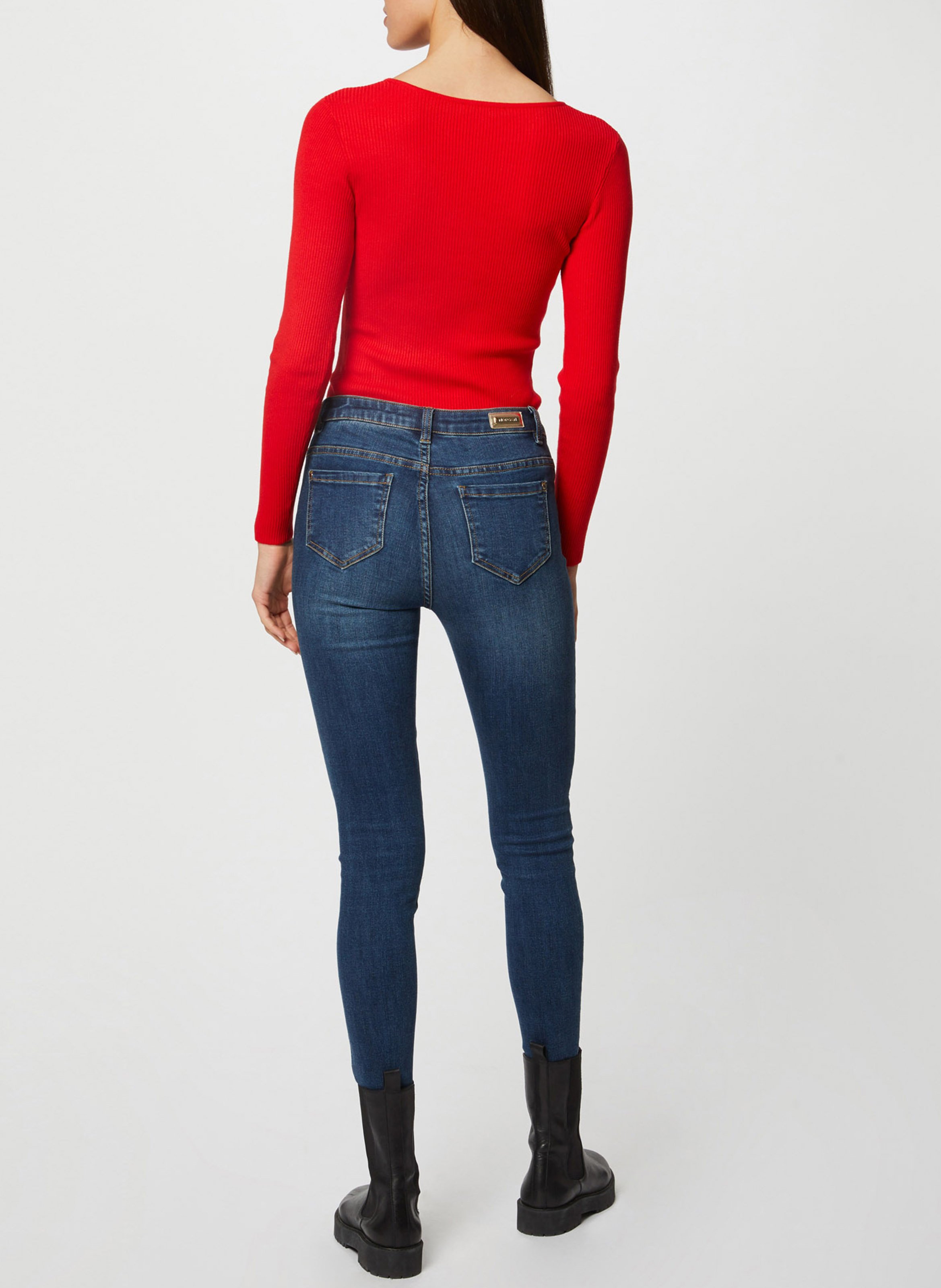 Pull col V zippé en maille mélangée MORGAN Rouge