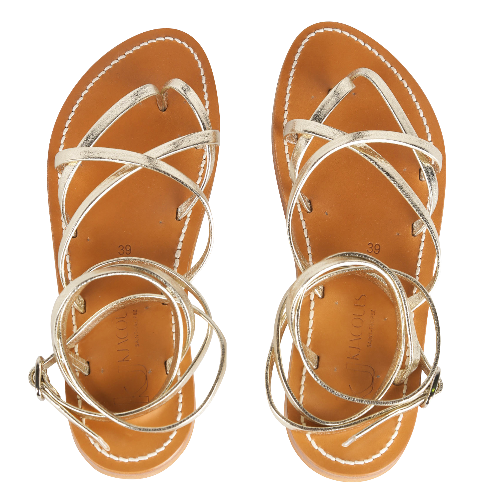 Metallic leather flat sandals K JACQUES Golden