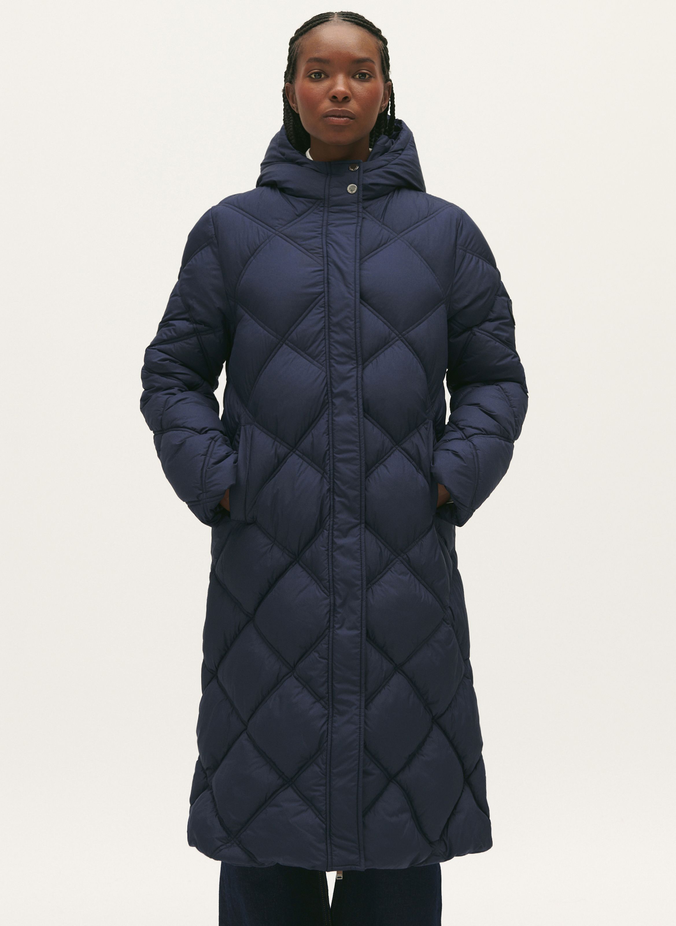 Blue Quilted down jacket with hood