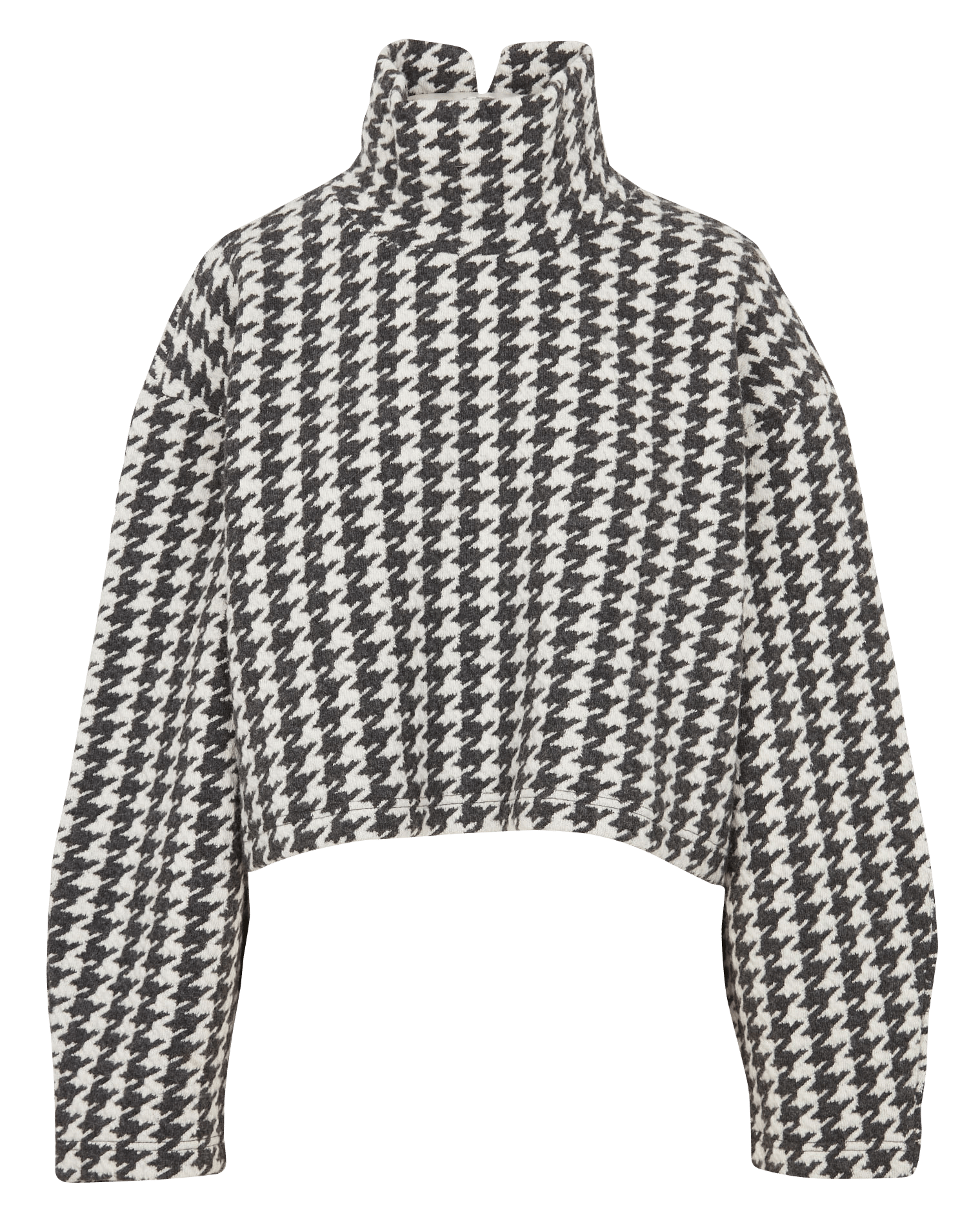 Trui met hoge hals en pied-de-poulemotief | wolblend GrijsCLOSED