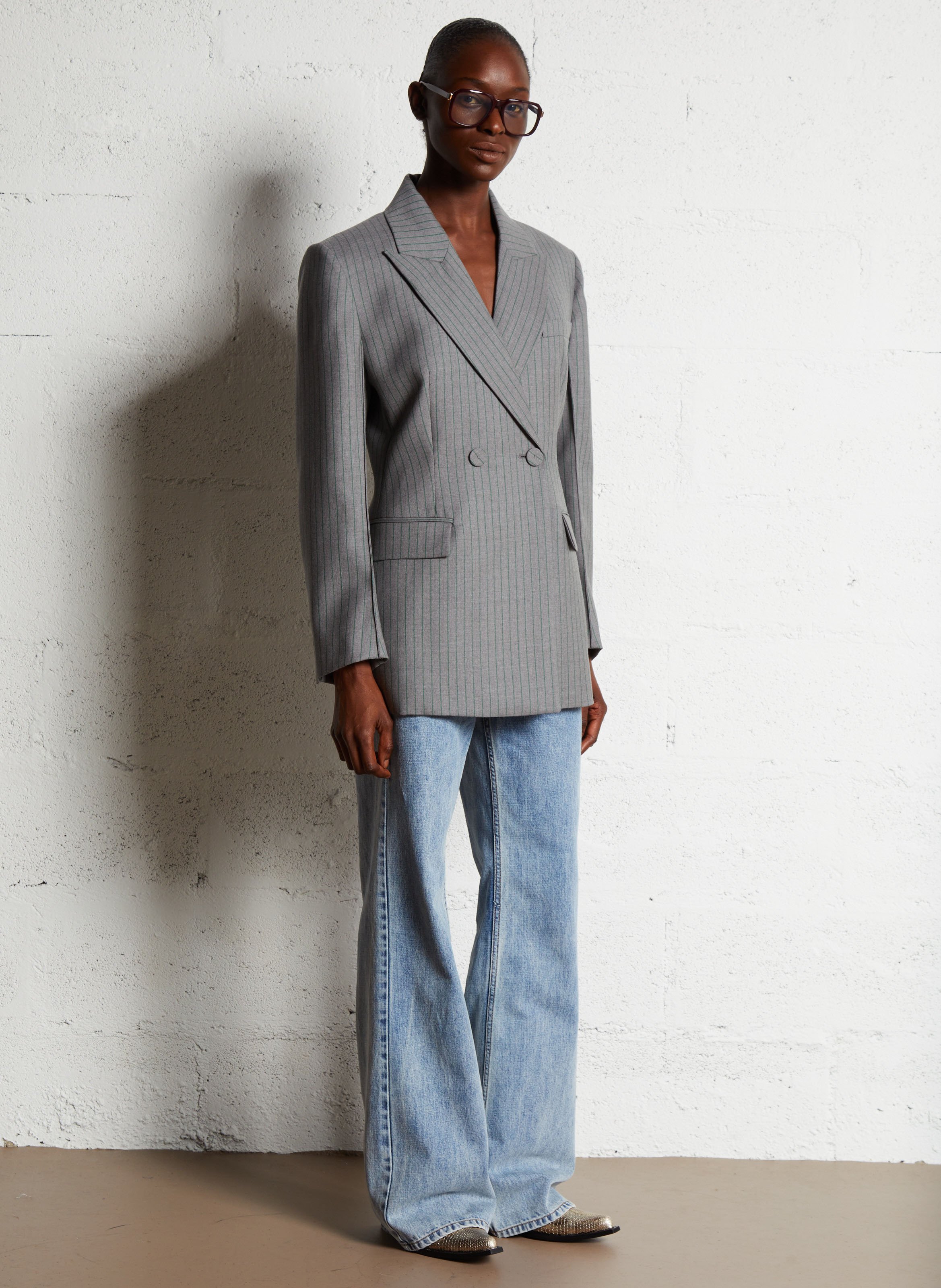 Katoenen flared jeans met verwassen effect Blauw