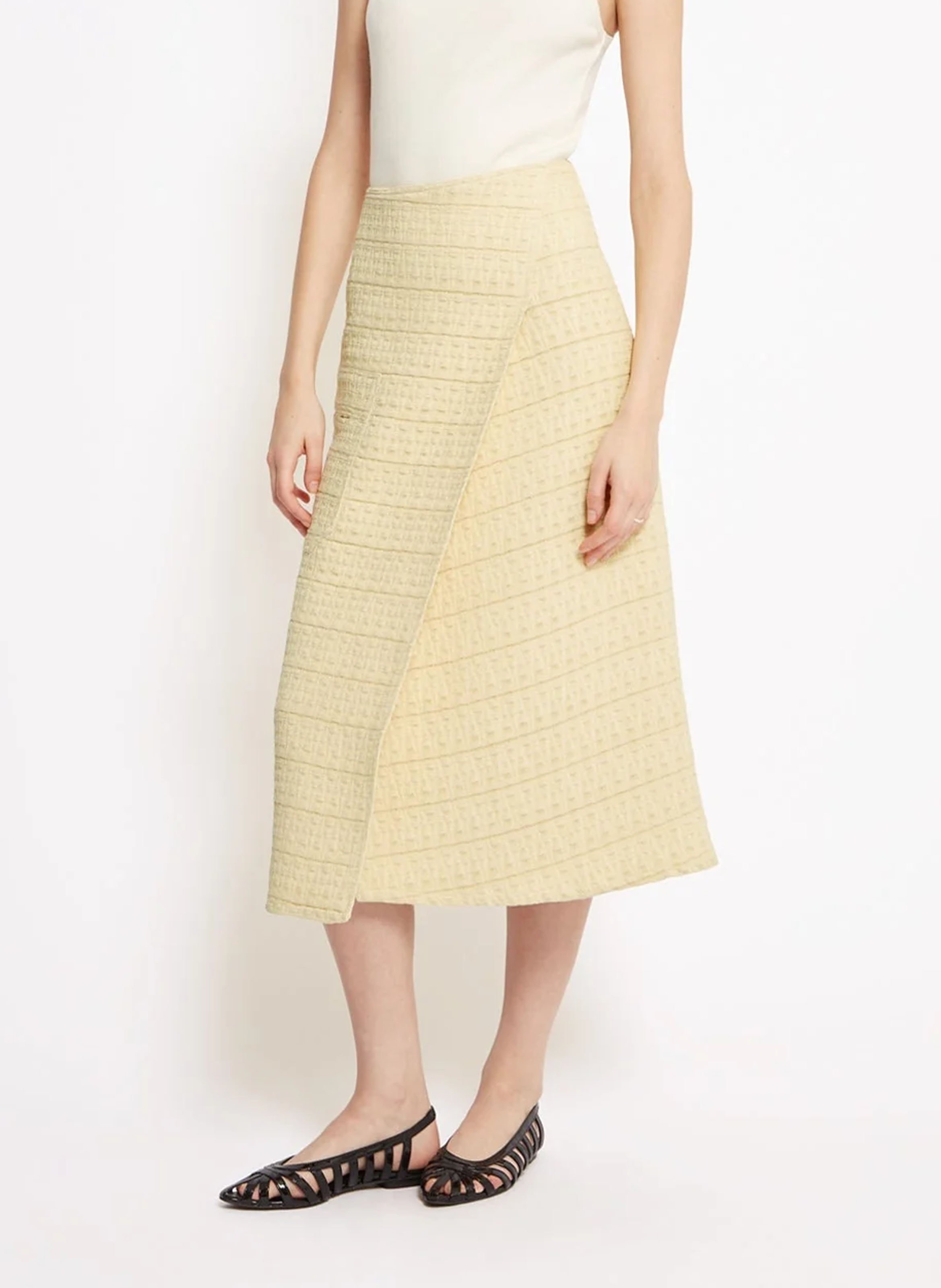 Jupe midi portefeuille effet raphia ROSEANNA Beige