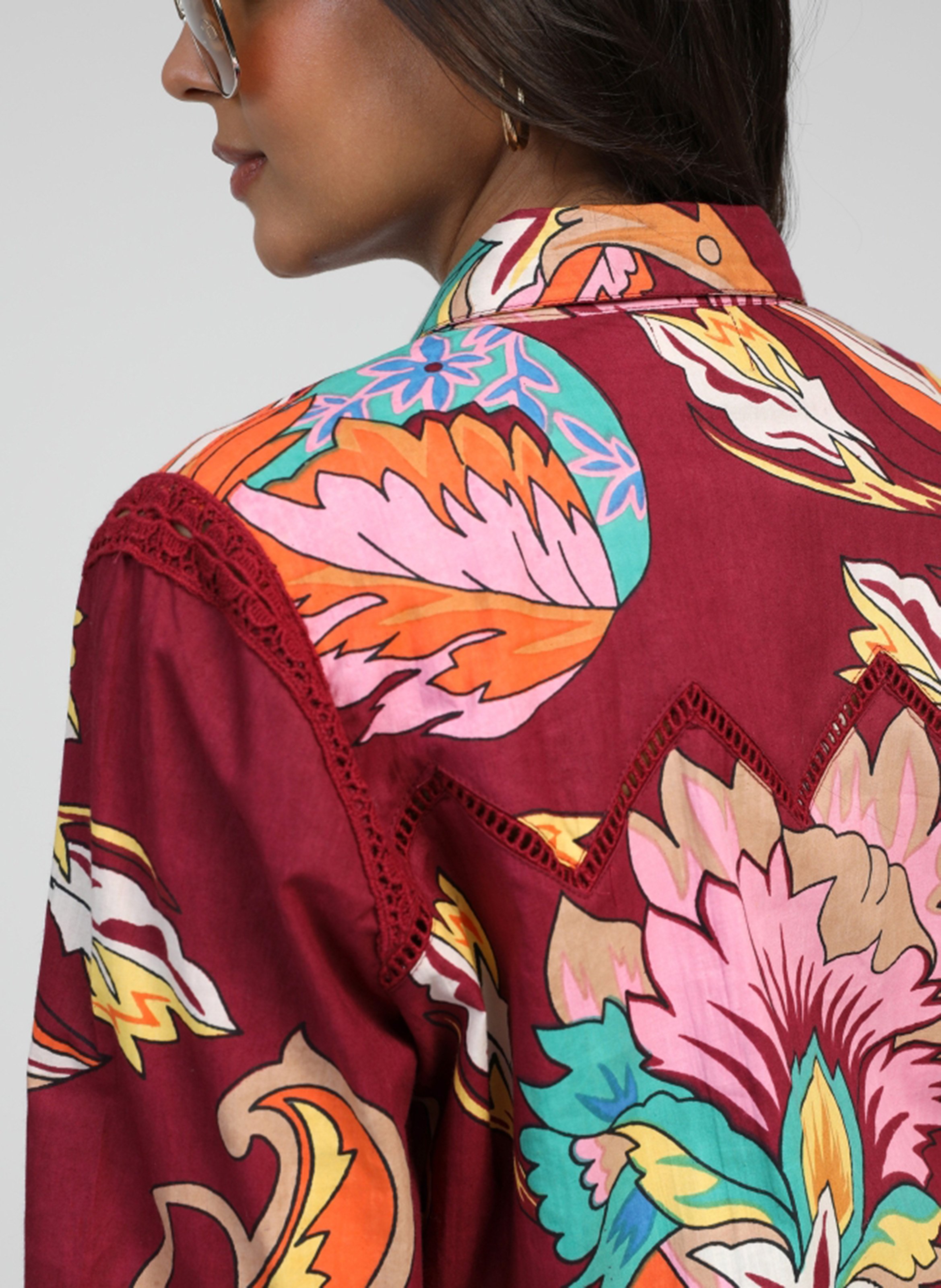 Straight printed cotton shirt AN'GE Red