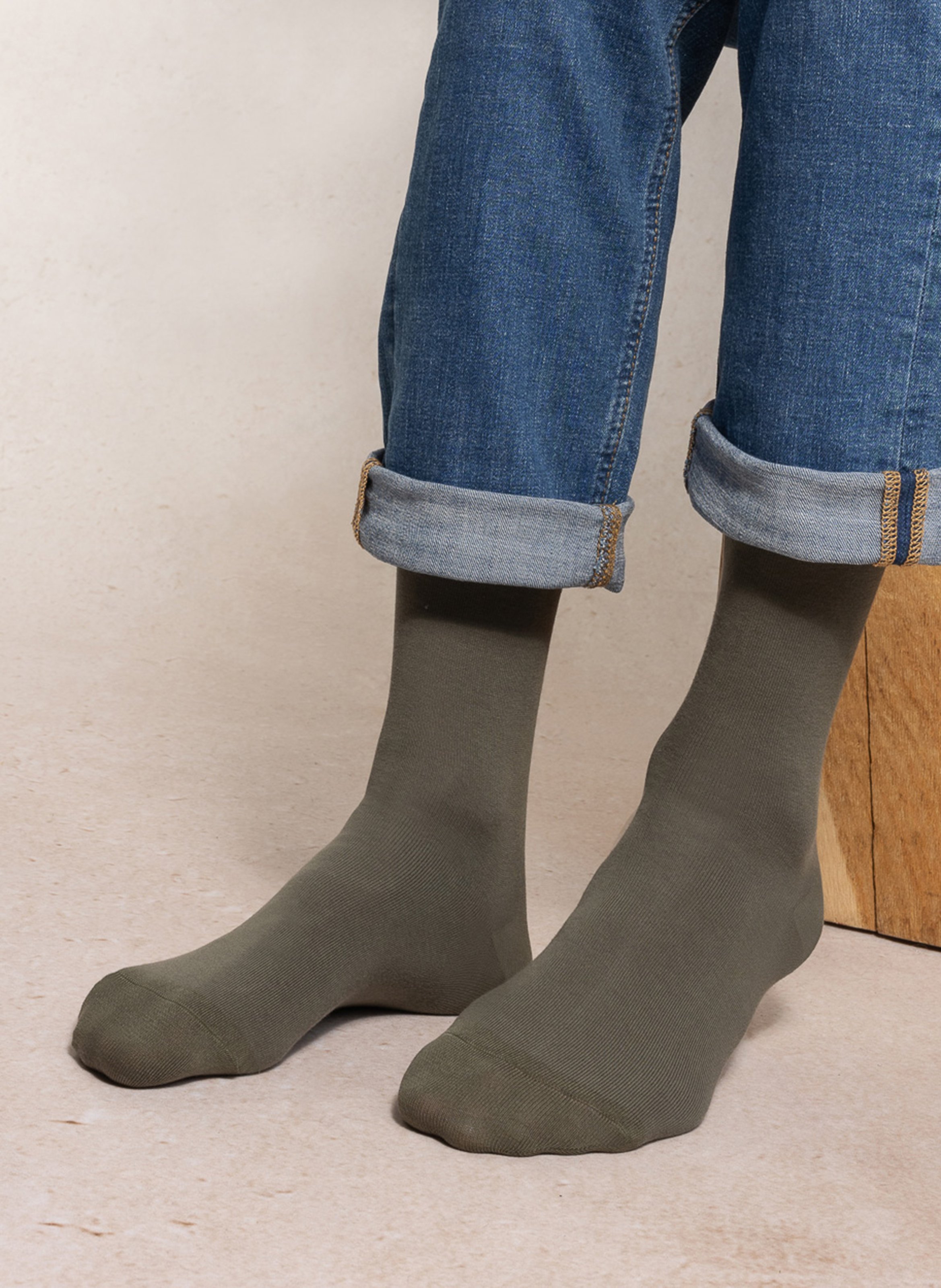 Cotton-blend crew socks BLEUFORET Khaki