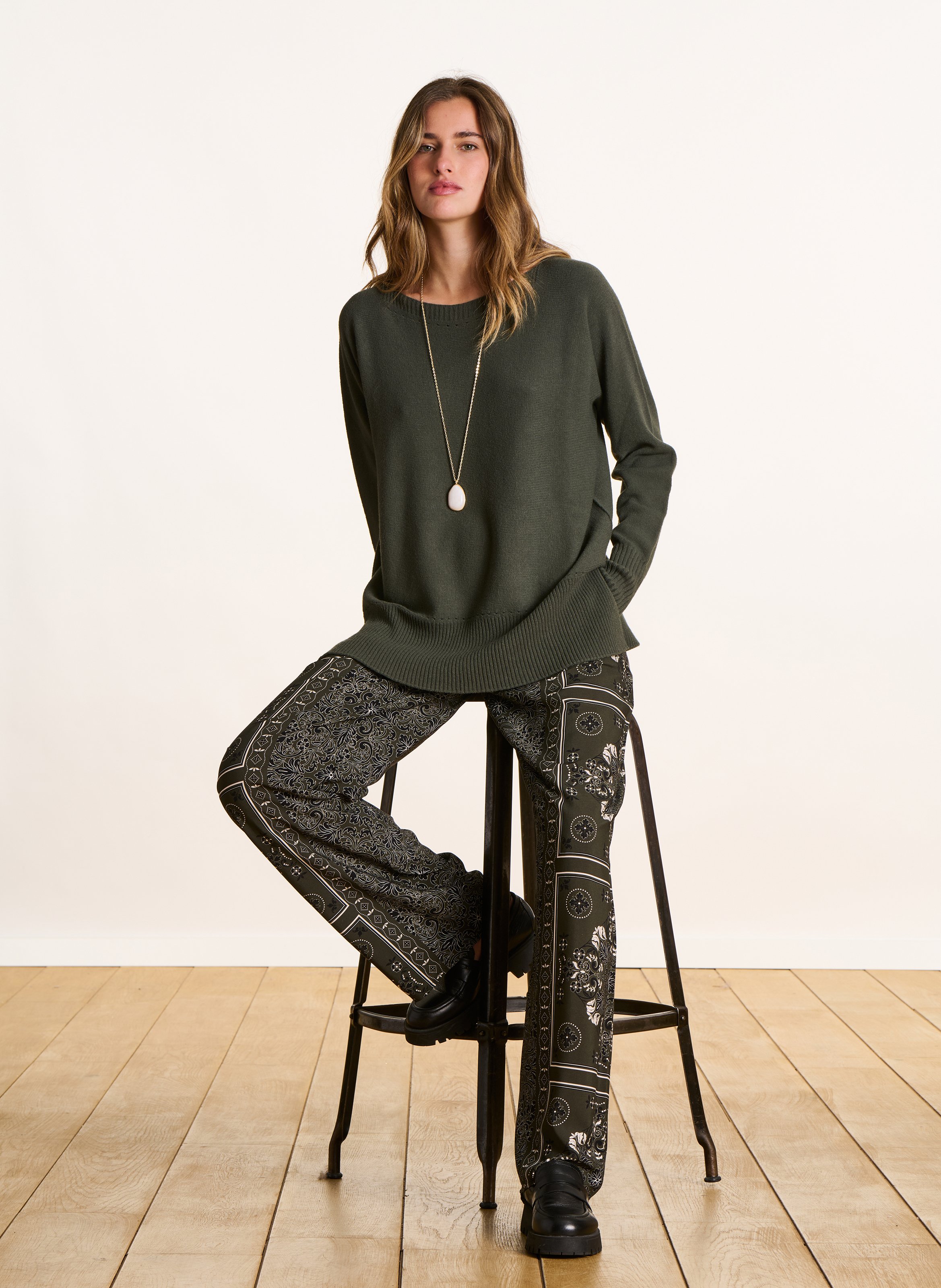 Loose-fit knit sweater with boat neck LA FEE MARABOUTEE Green