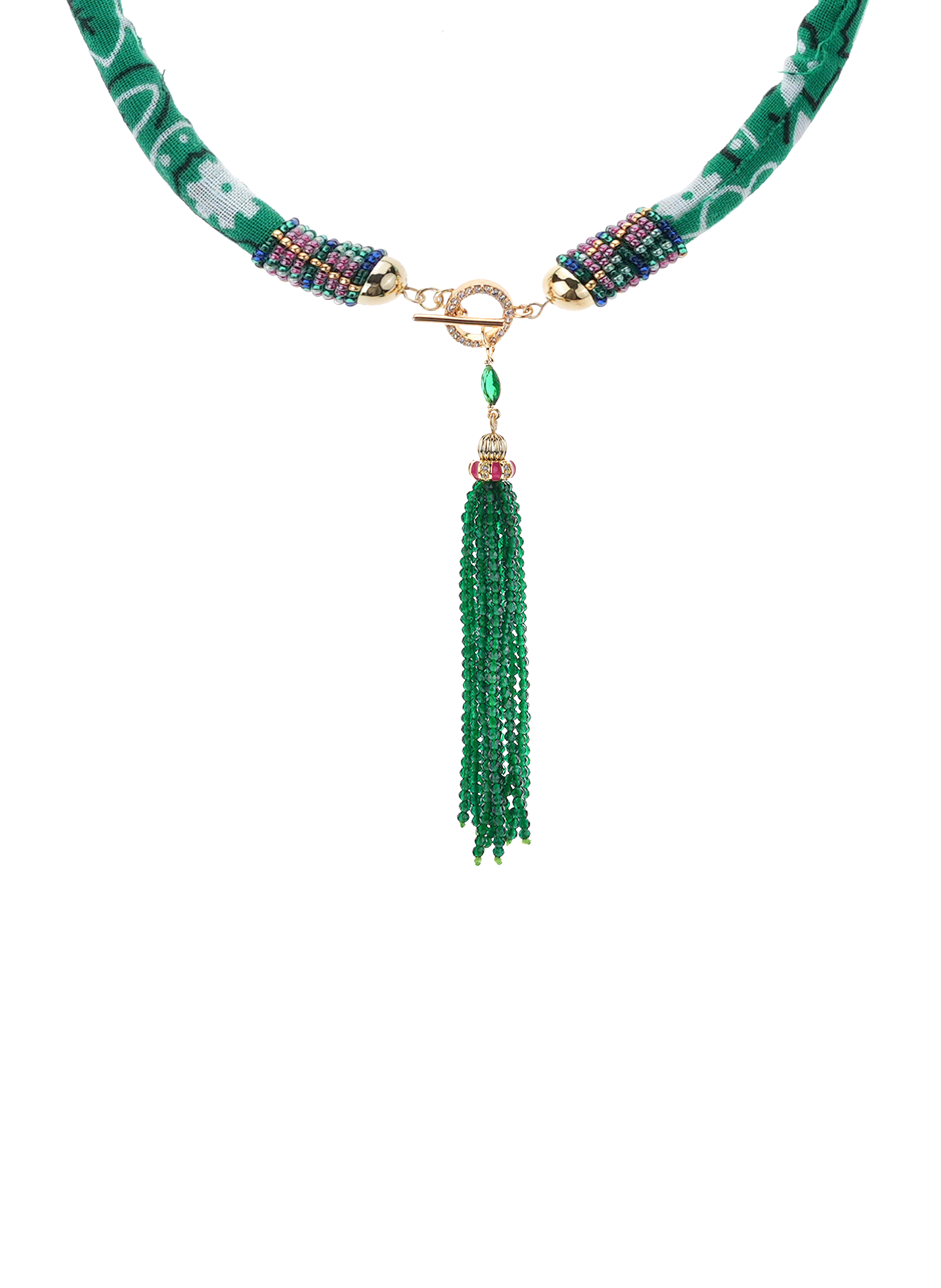 Fabric necklace with pearl pendant HIPANEMA Green