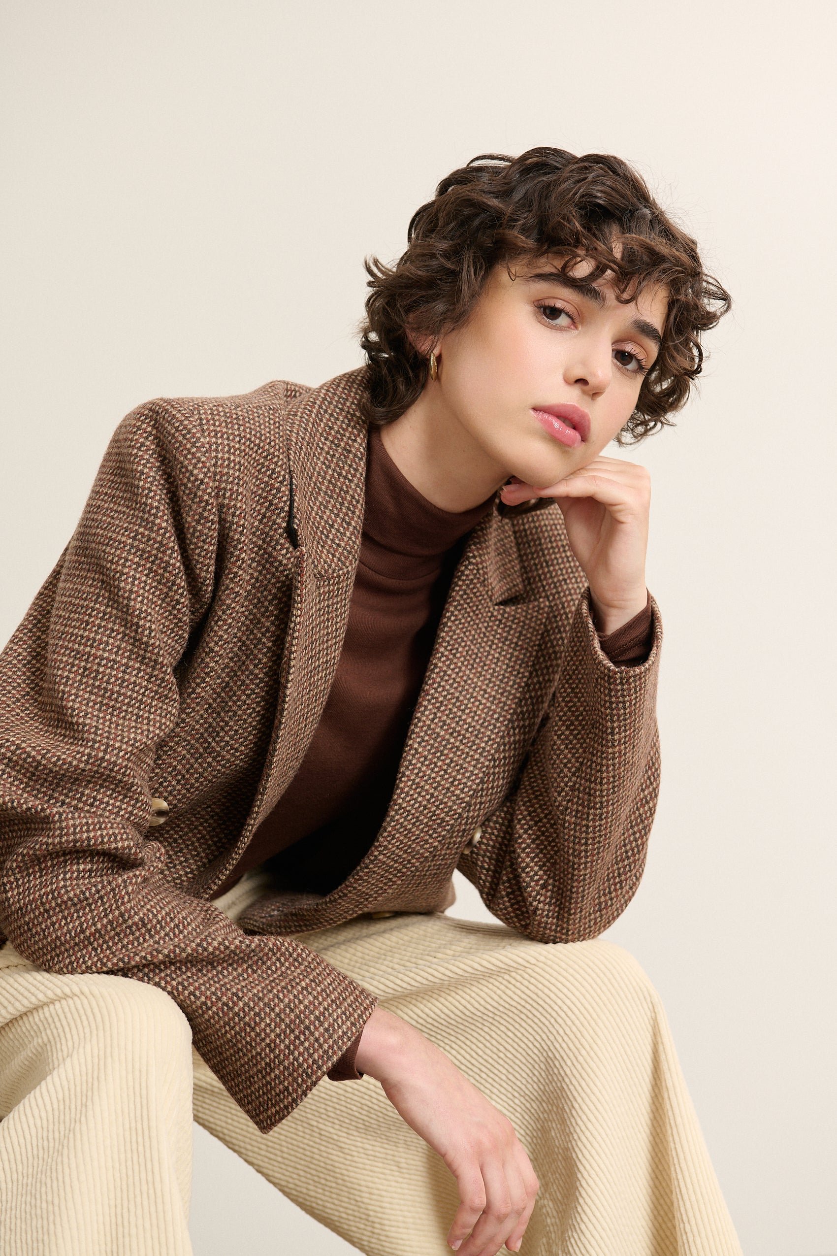 Checked wool blend blazer coat GARANCE PARIS Brown