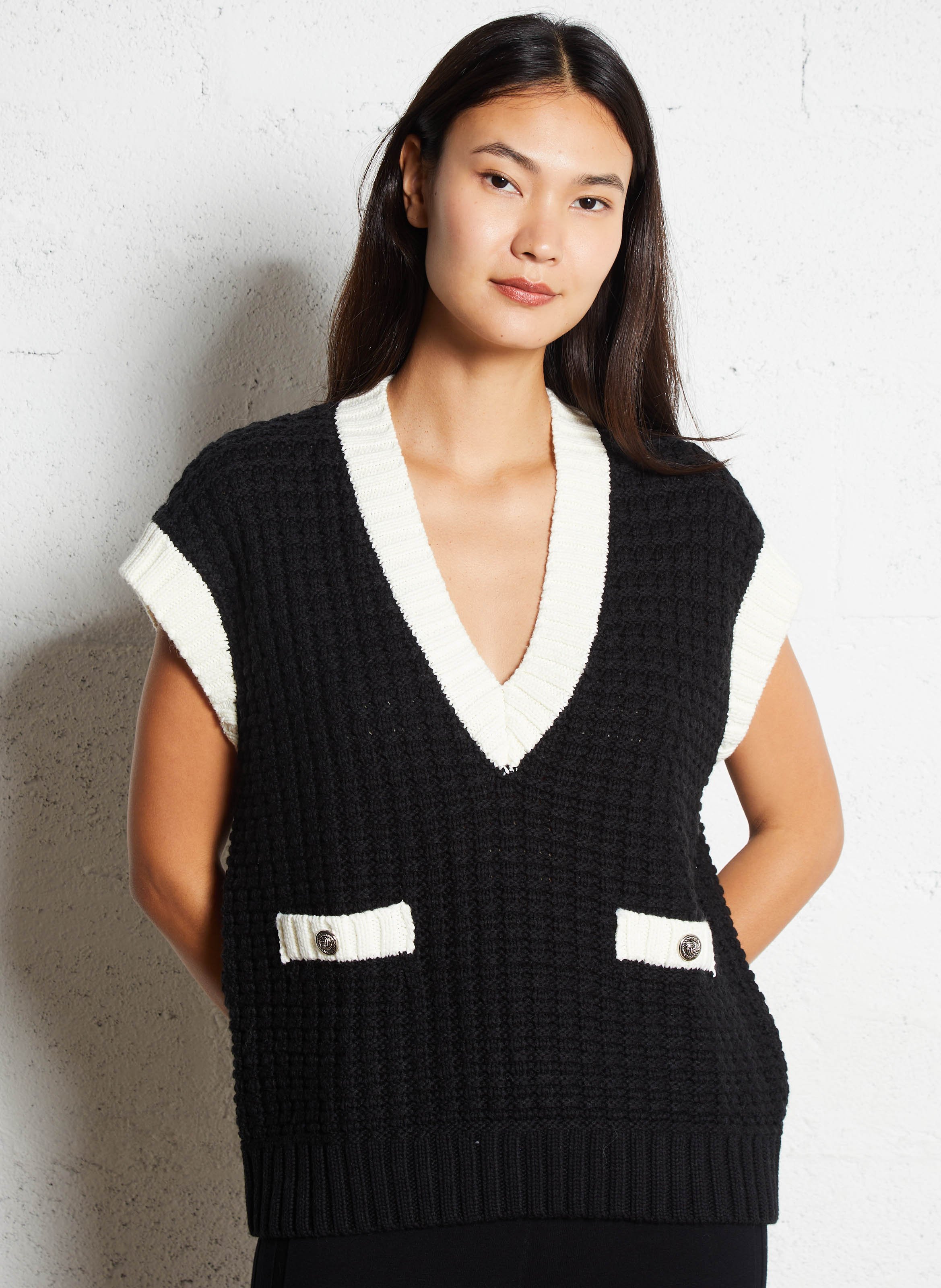 Pull col v en coton mélangé LIU JO Noir