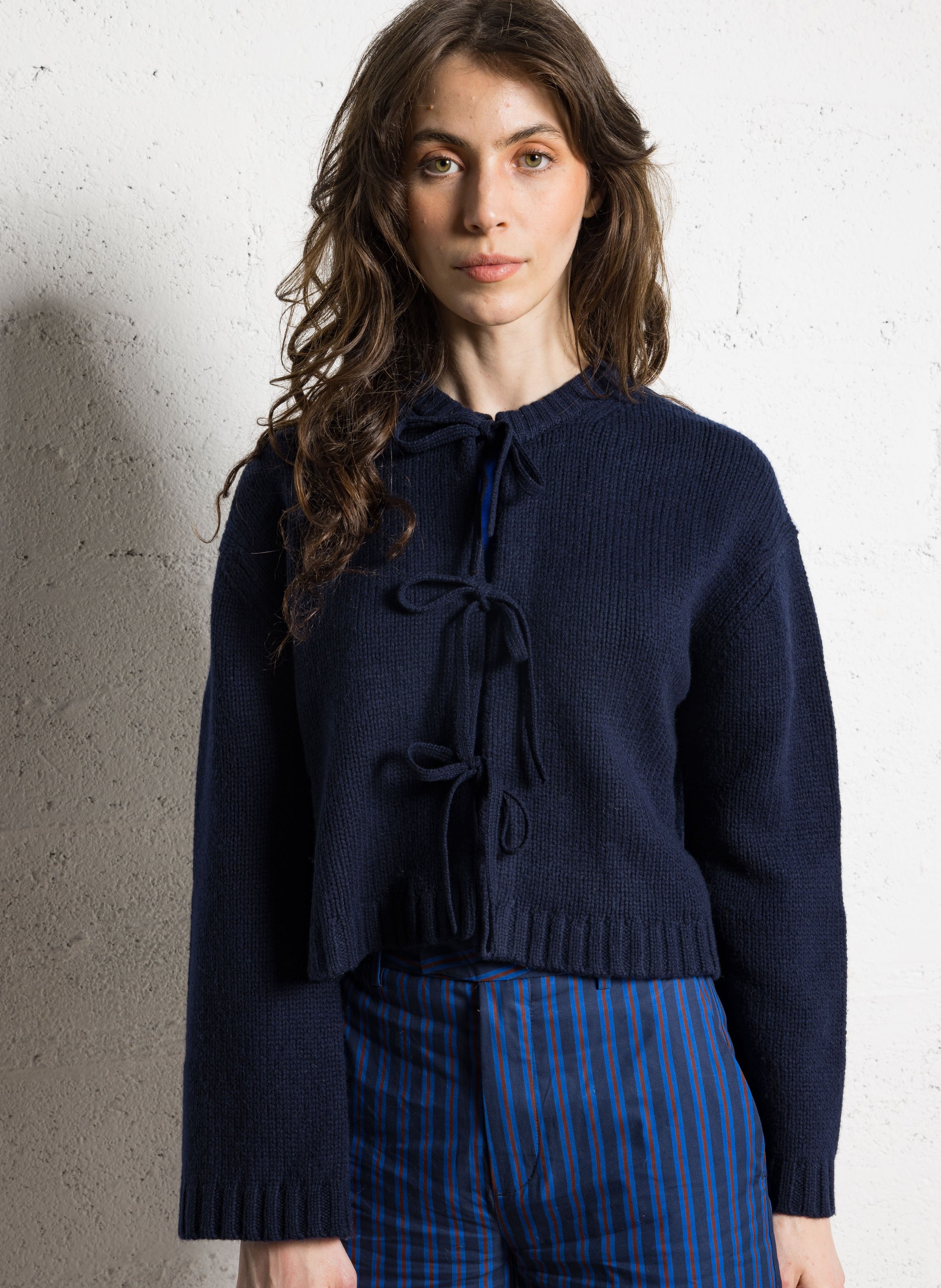 Gilet col rond en laine THE TINY BIG SISTER Bleu