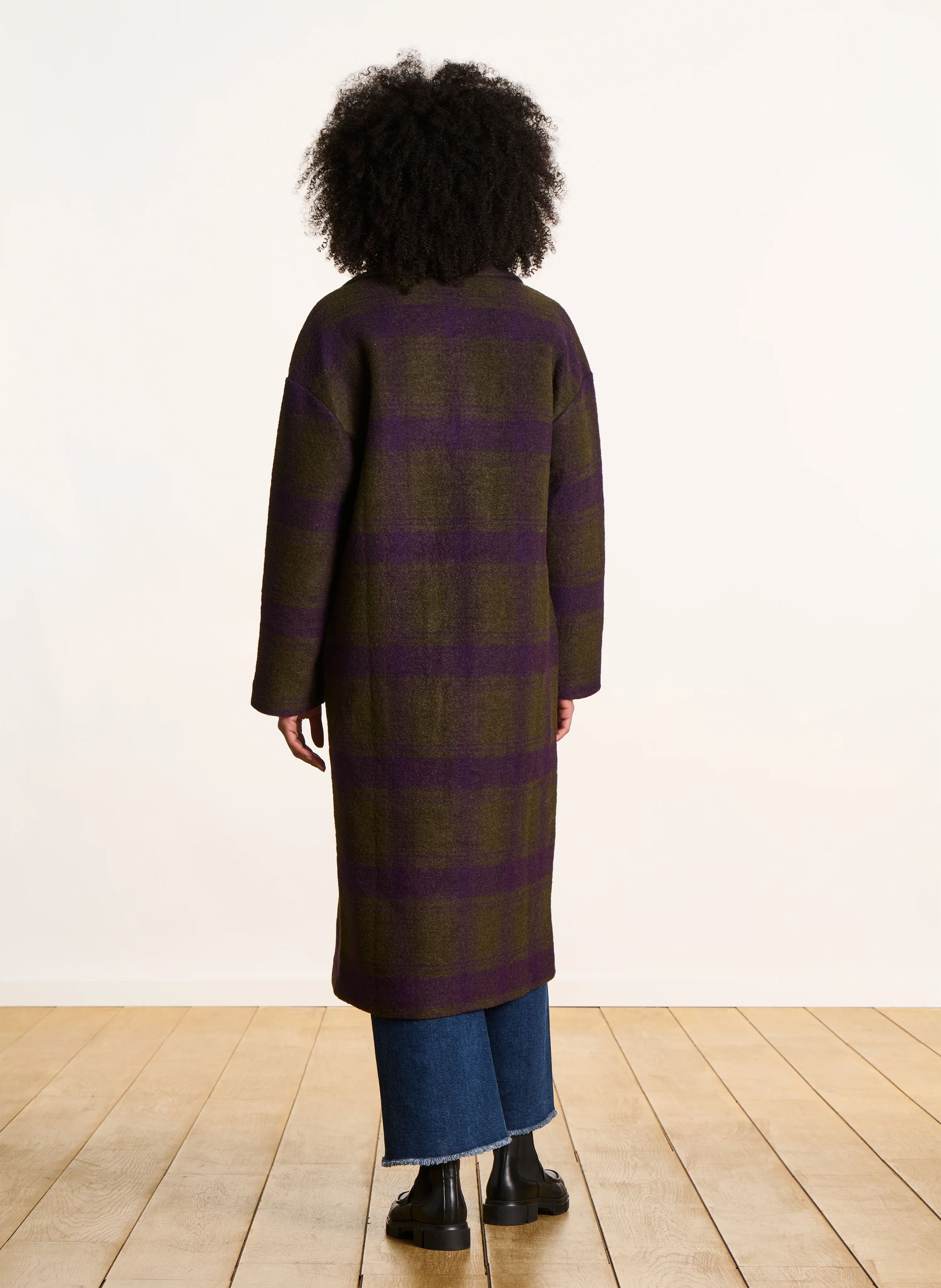 Checked jacquard knit coat with tailored collar LA FEE MARABOUTEE Multicolored