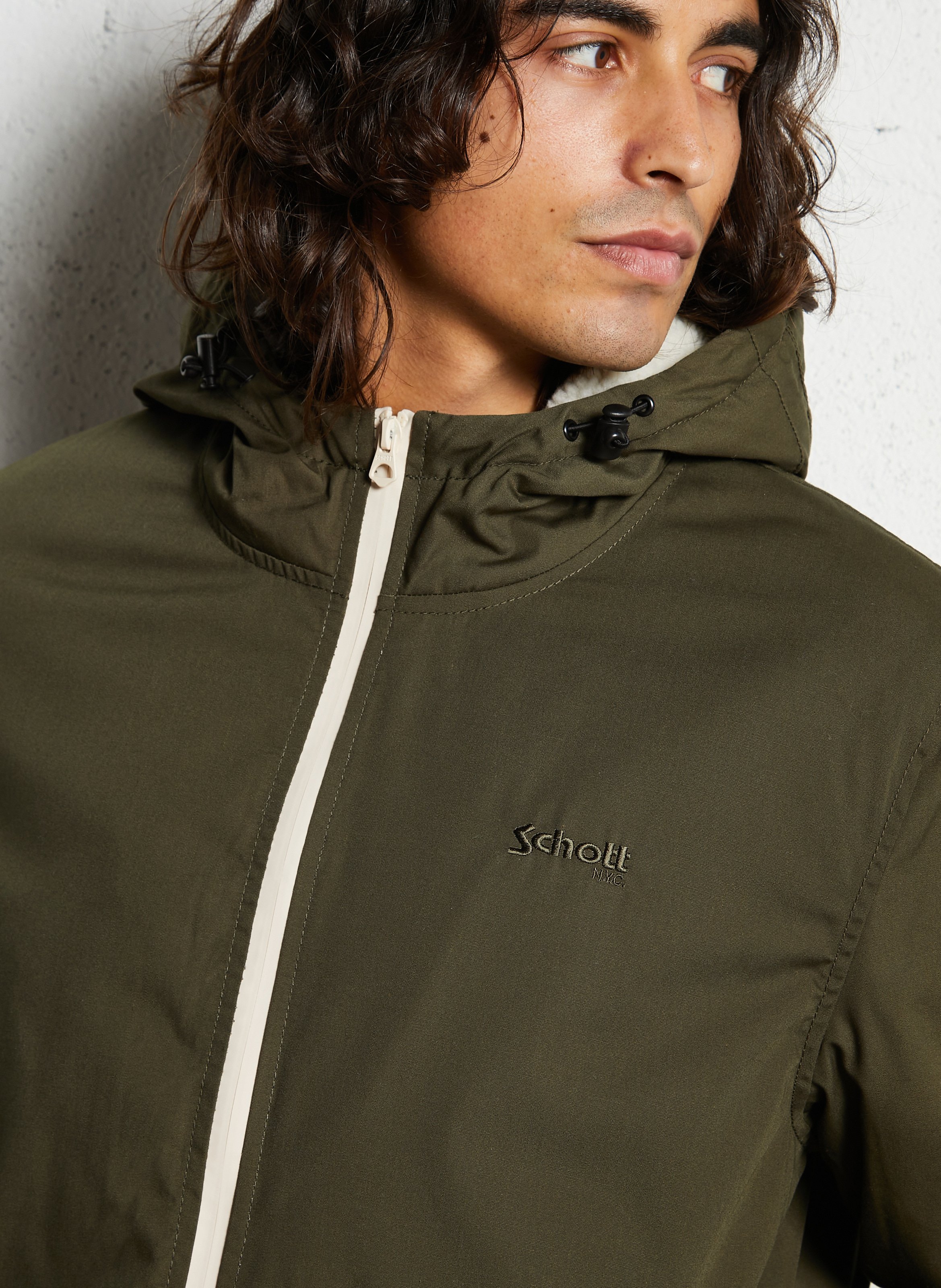 Parka à capuche col montant unie SCHOTT Vert