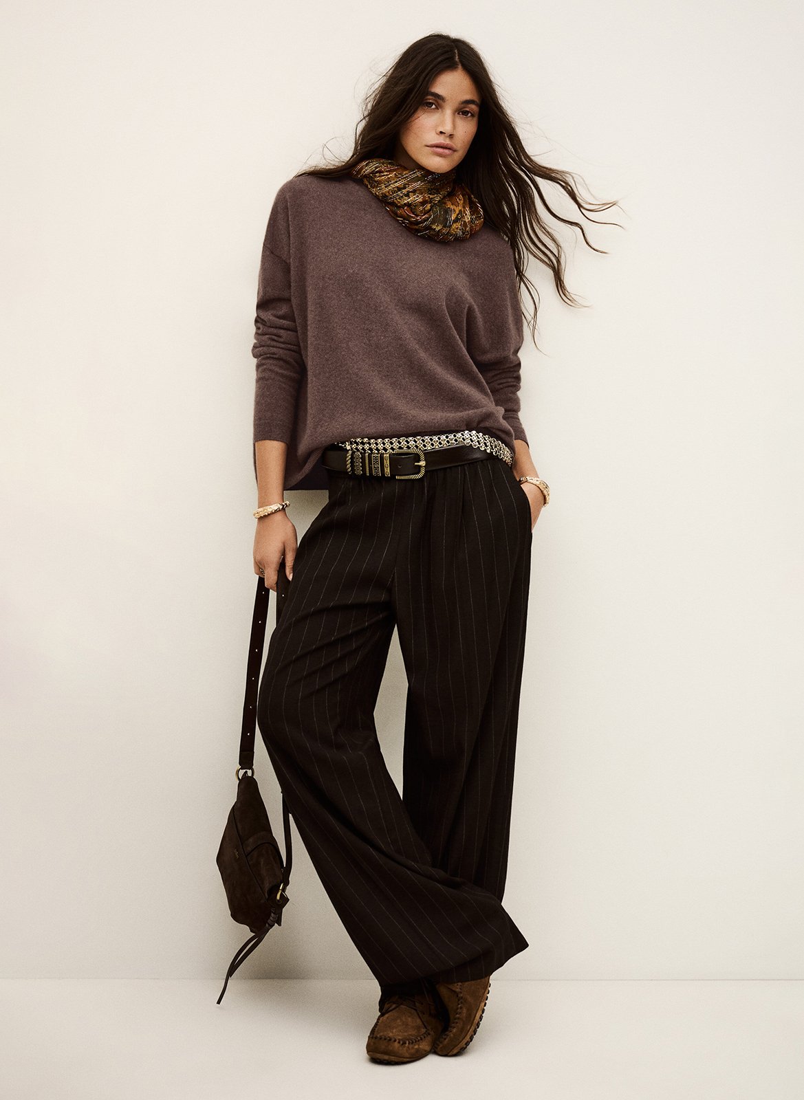 Kasjmier trui met V-hals BA&SH Bruin