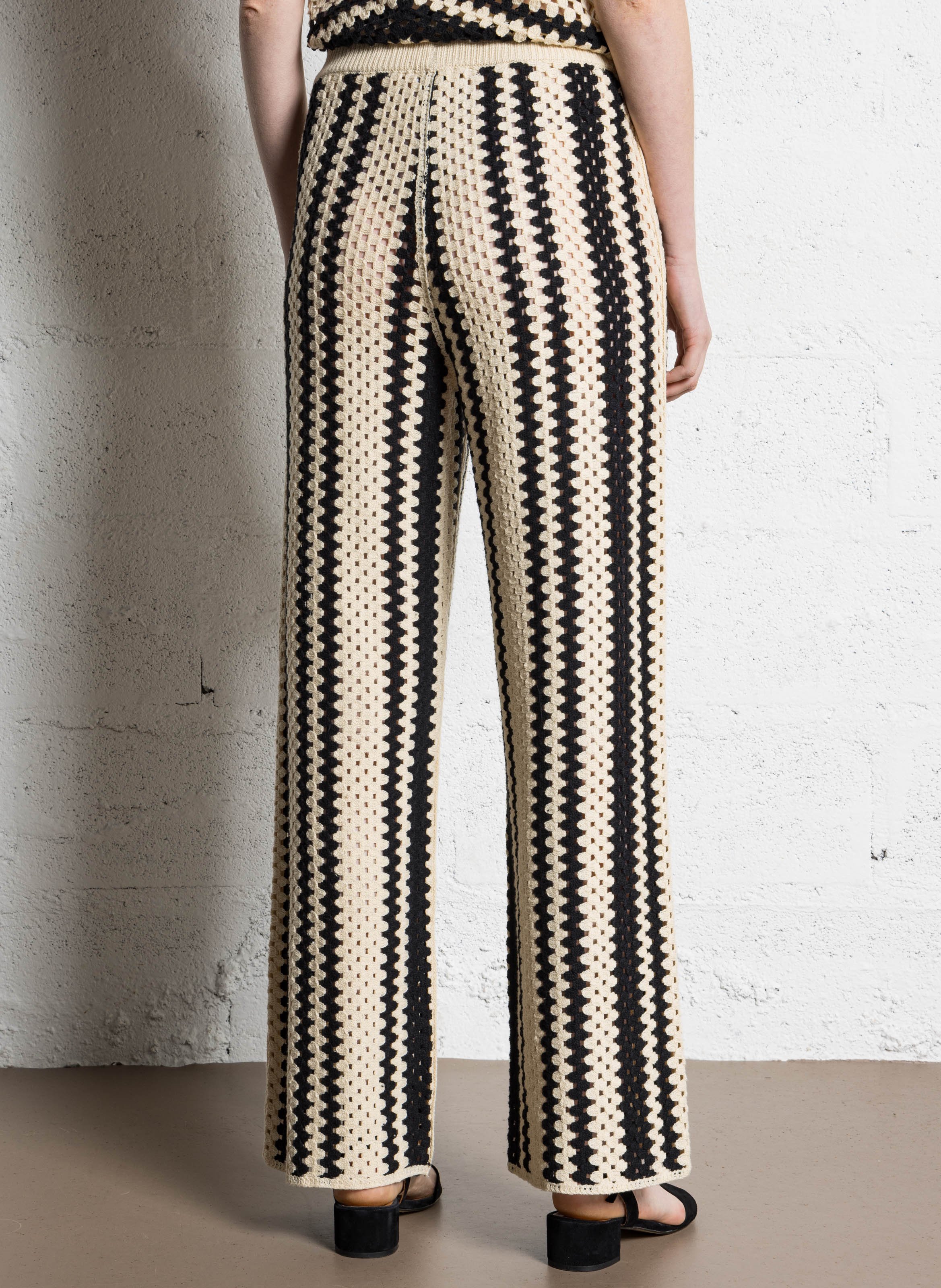 Pantalon large en crochet bicolore SUNCOO Blanc