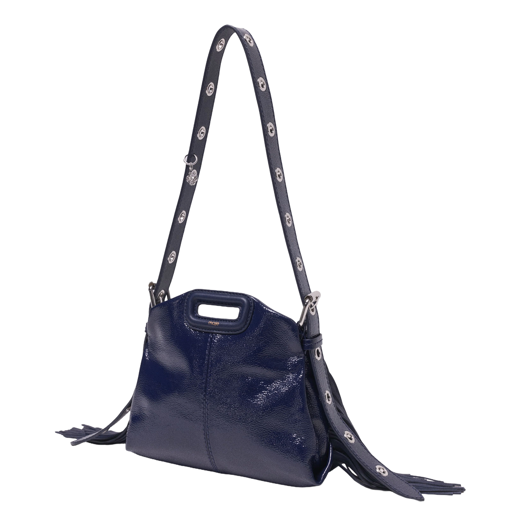 Leren schoudertas met franje MAJE Beige