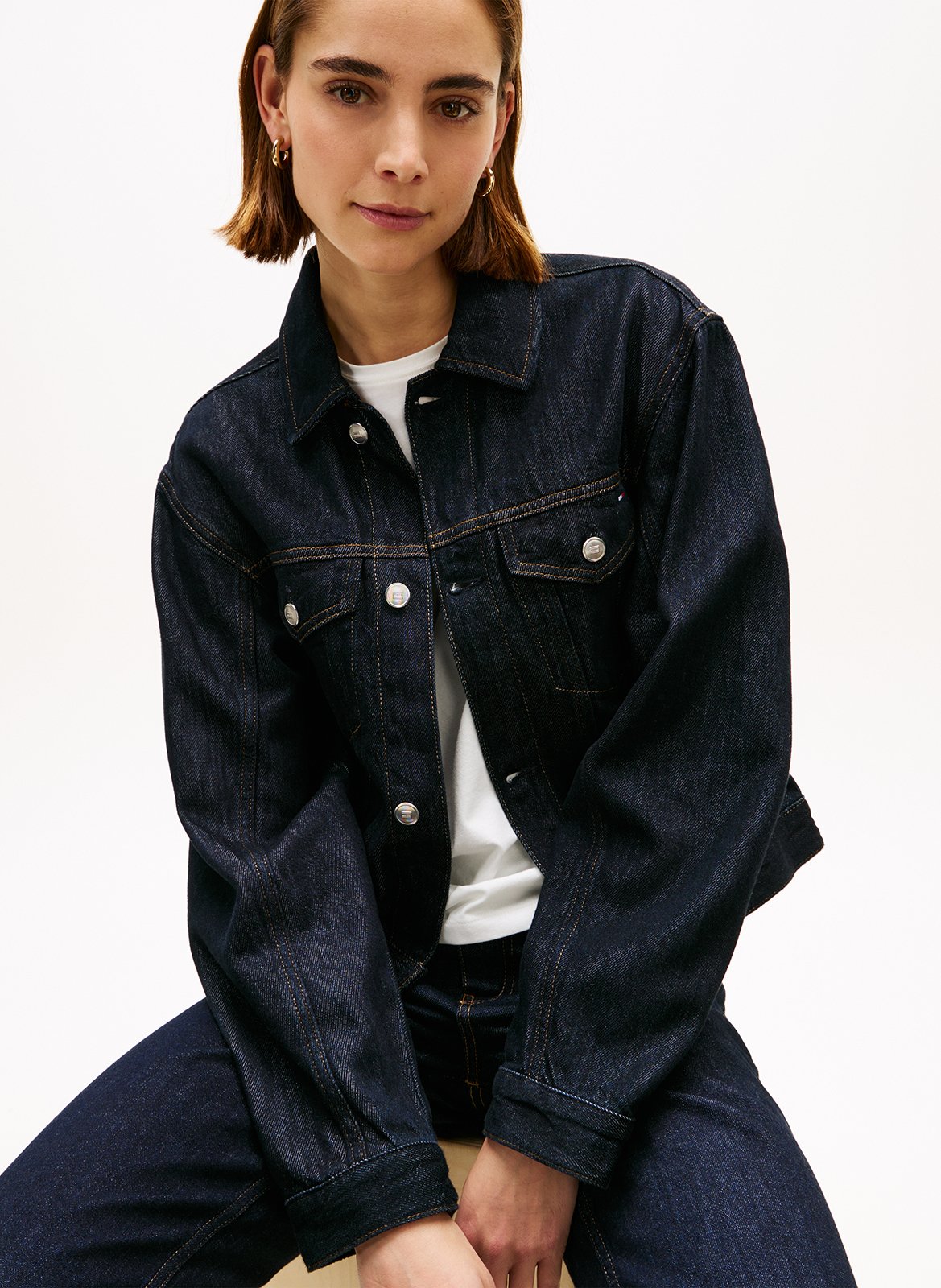 Straight cotton-blend jacket with classic collar TOMMY HILFIGER Raw denim