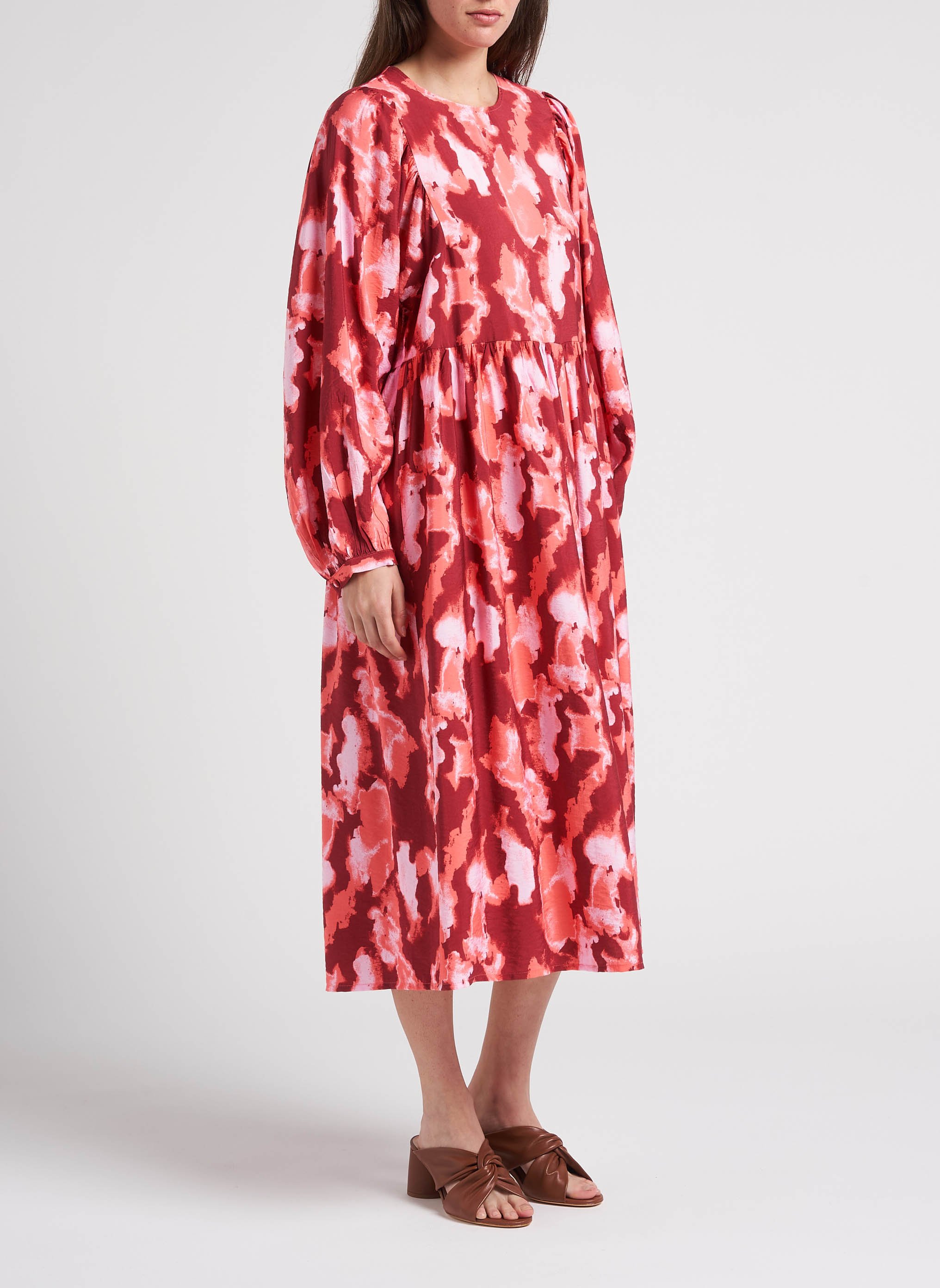 Robe midi col rond imprimée  MOSS COPENHAGEN Rouge