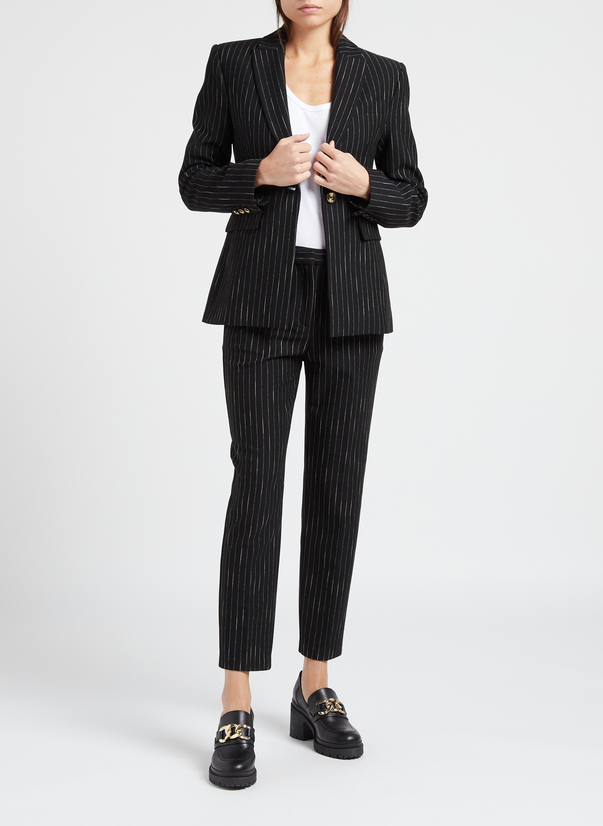 Getailleerde blazer met strepen PINKO Zwart