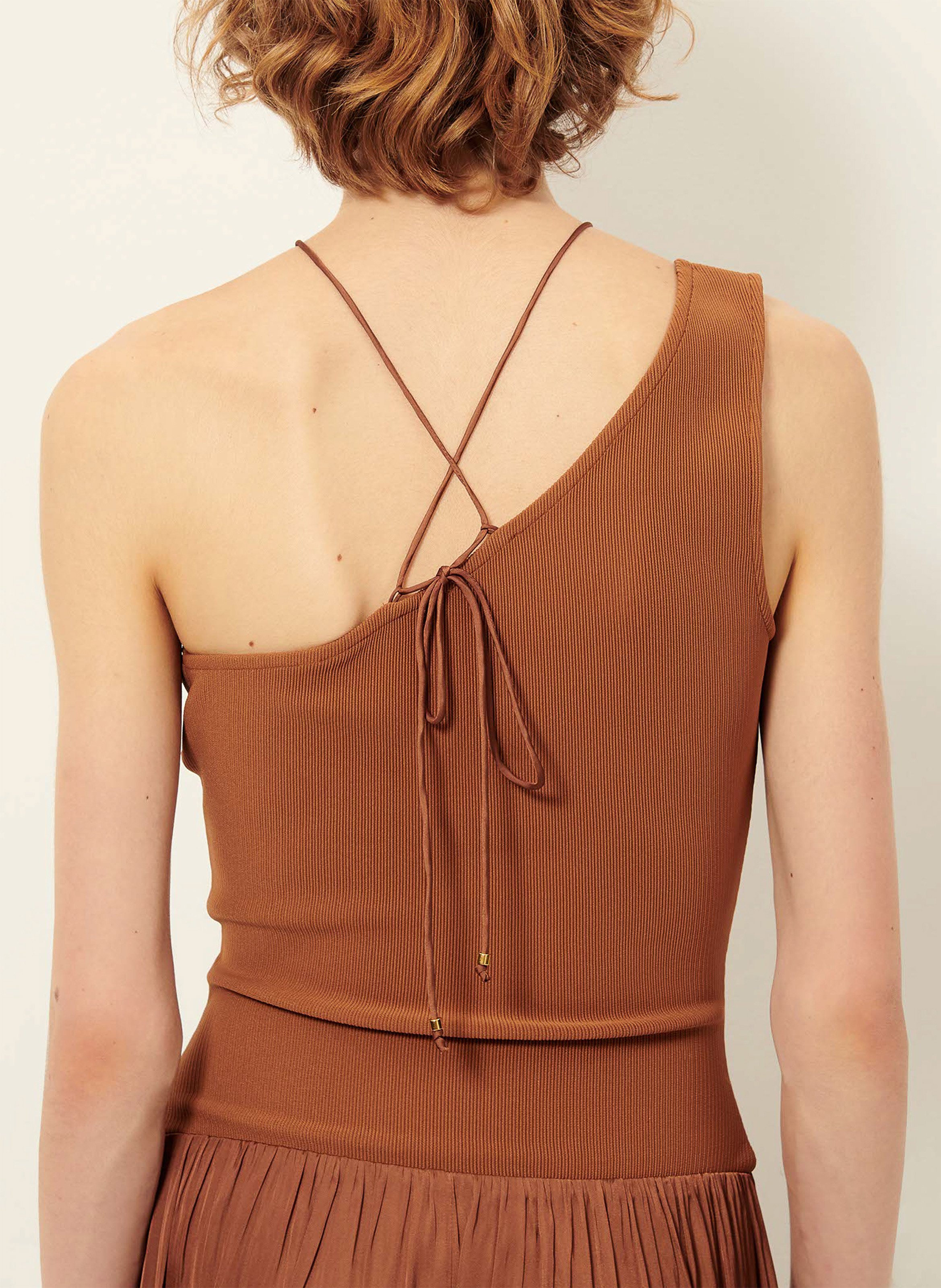 ¿Robe longue asymétrique en jersey fin côtelé SESSUN Marron