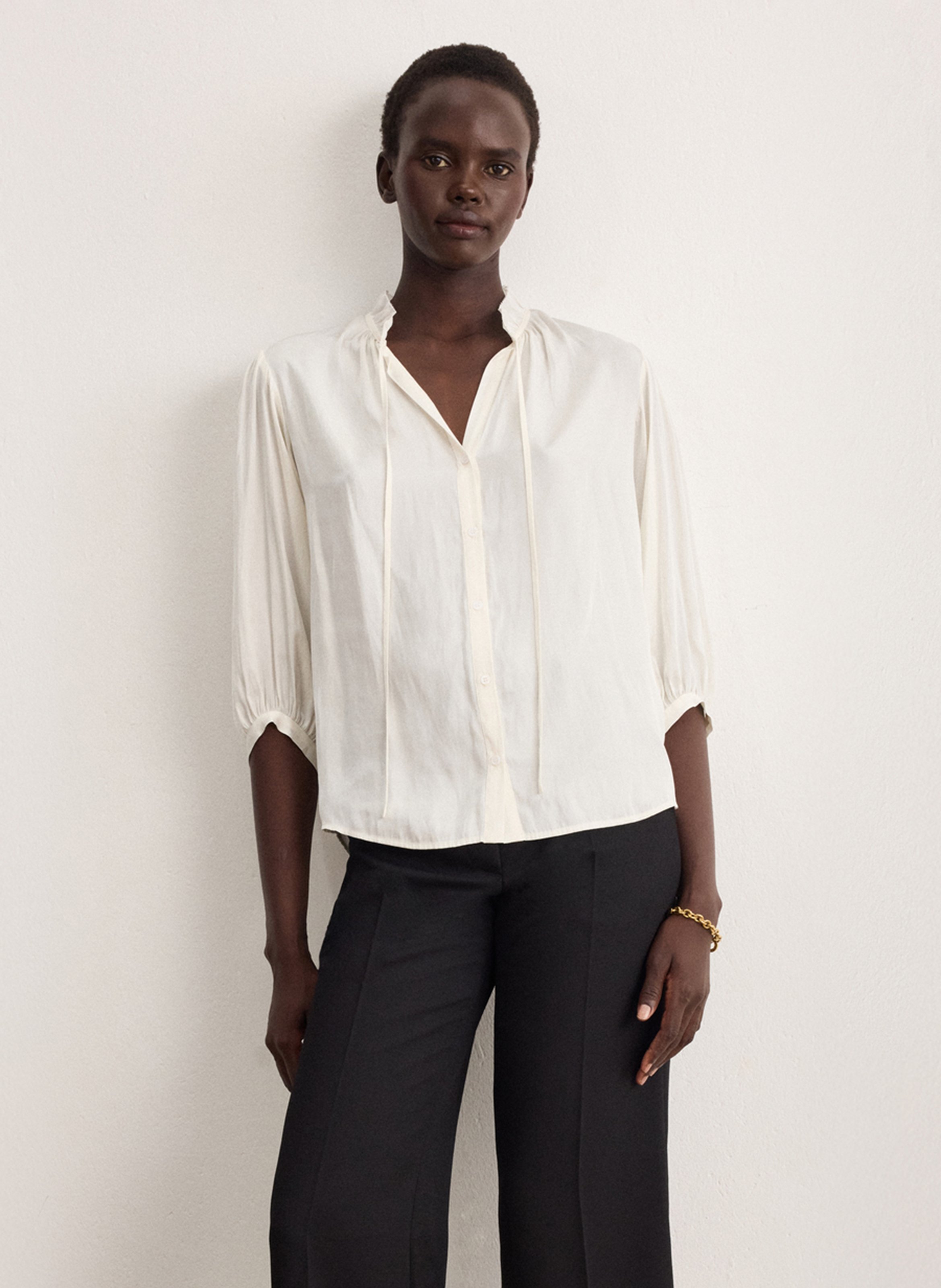 Straight shirt with lavallière collar PABLO Beige