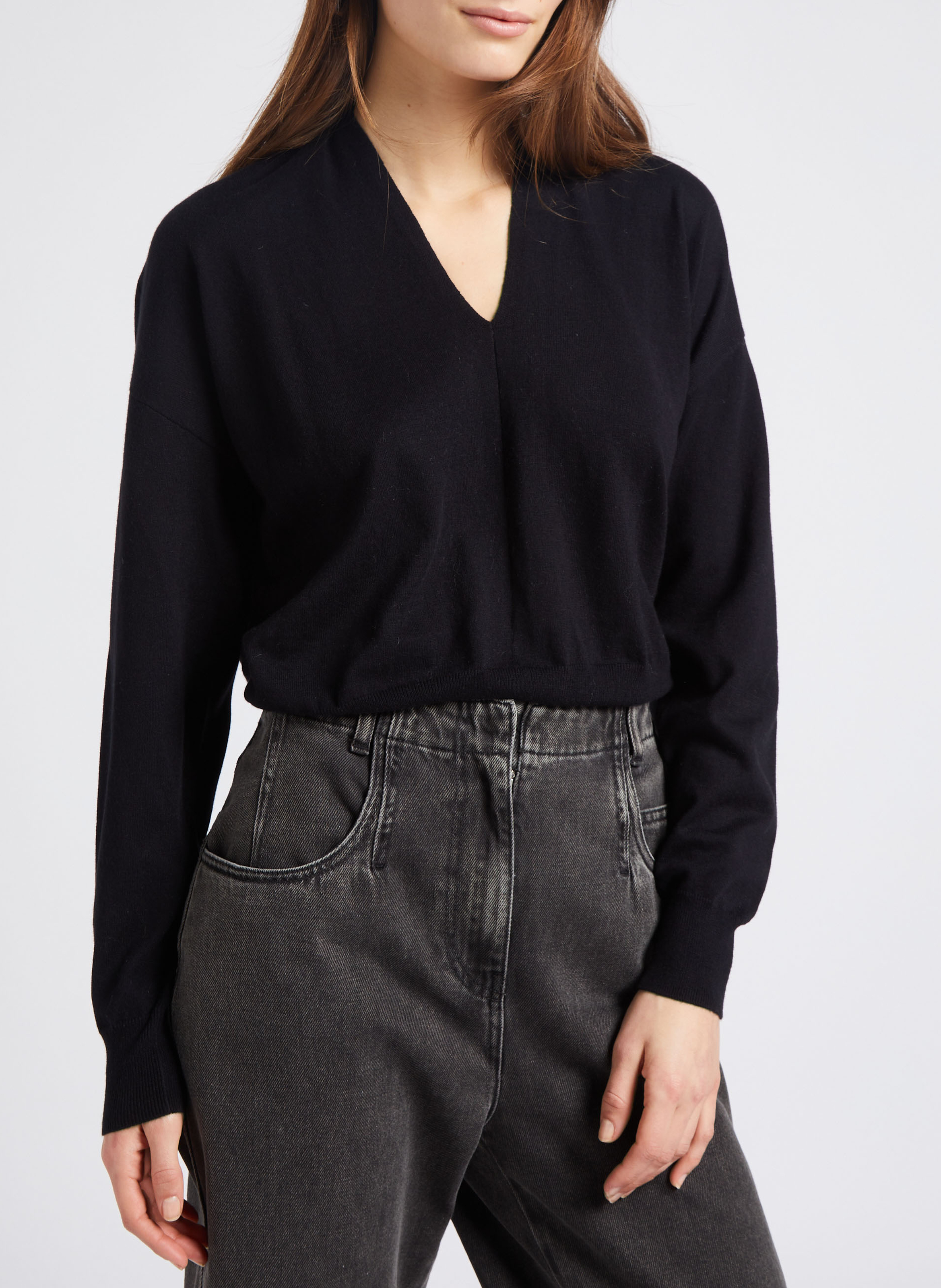 Pull col V droit en coton et cachemire mélangé IRO Noir