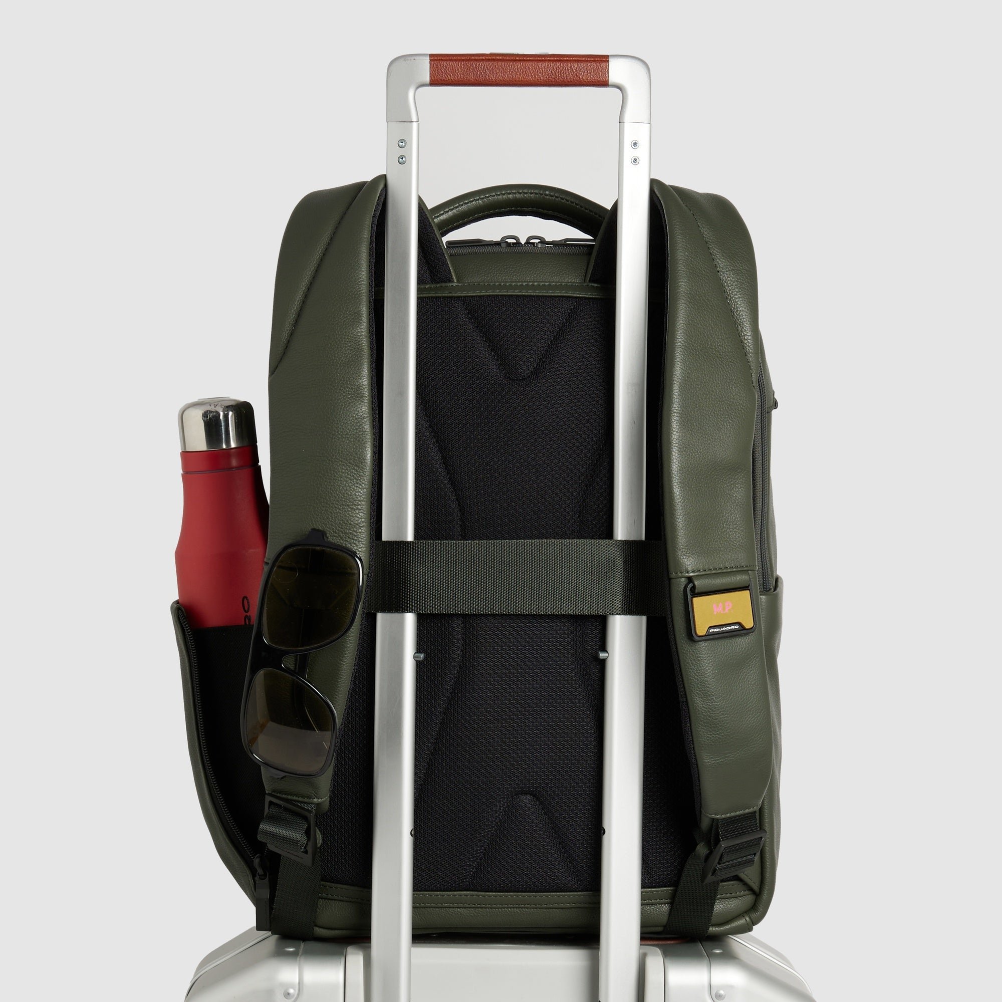 Travel backpack for computer and iPad® Pro in recycled fabric and leather, compatible with easyJet PIQUADRO Green
