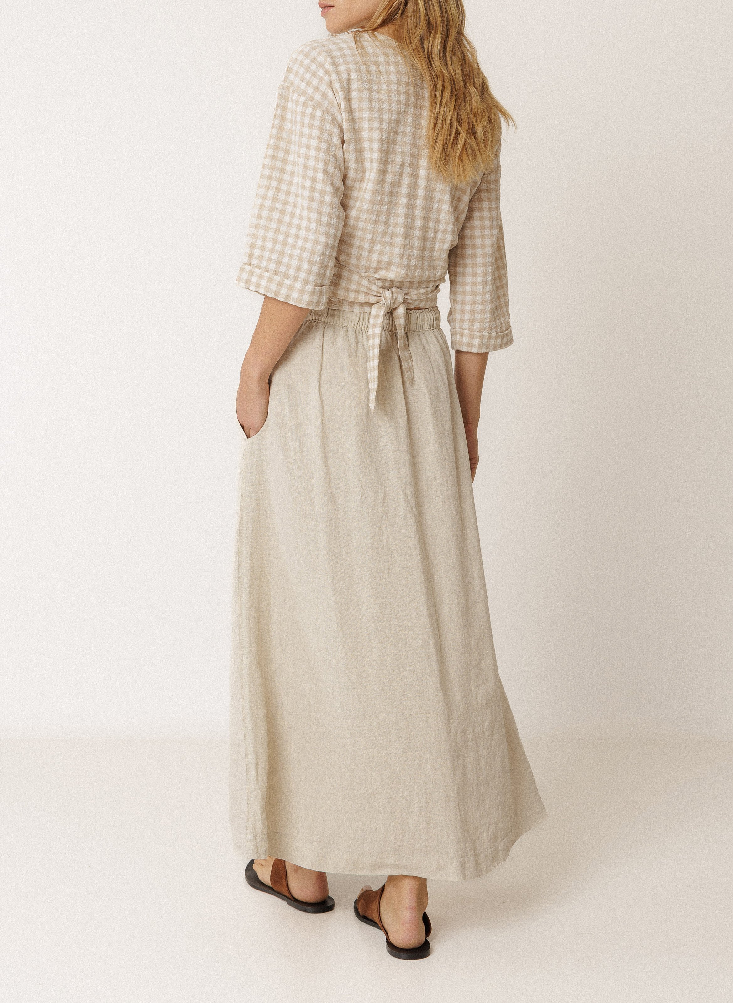 Weit geschnittener hoher Leinenrock INDI & COLD Grau