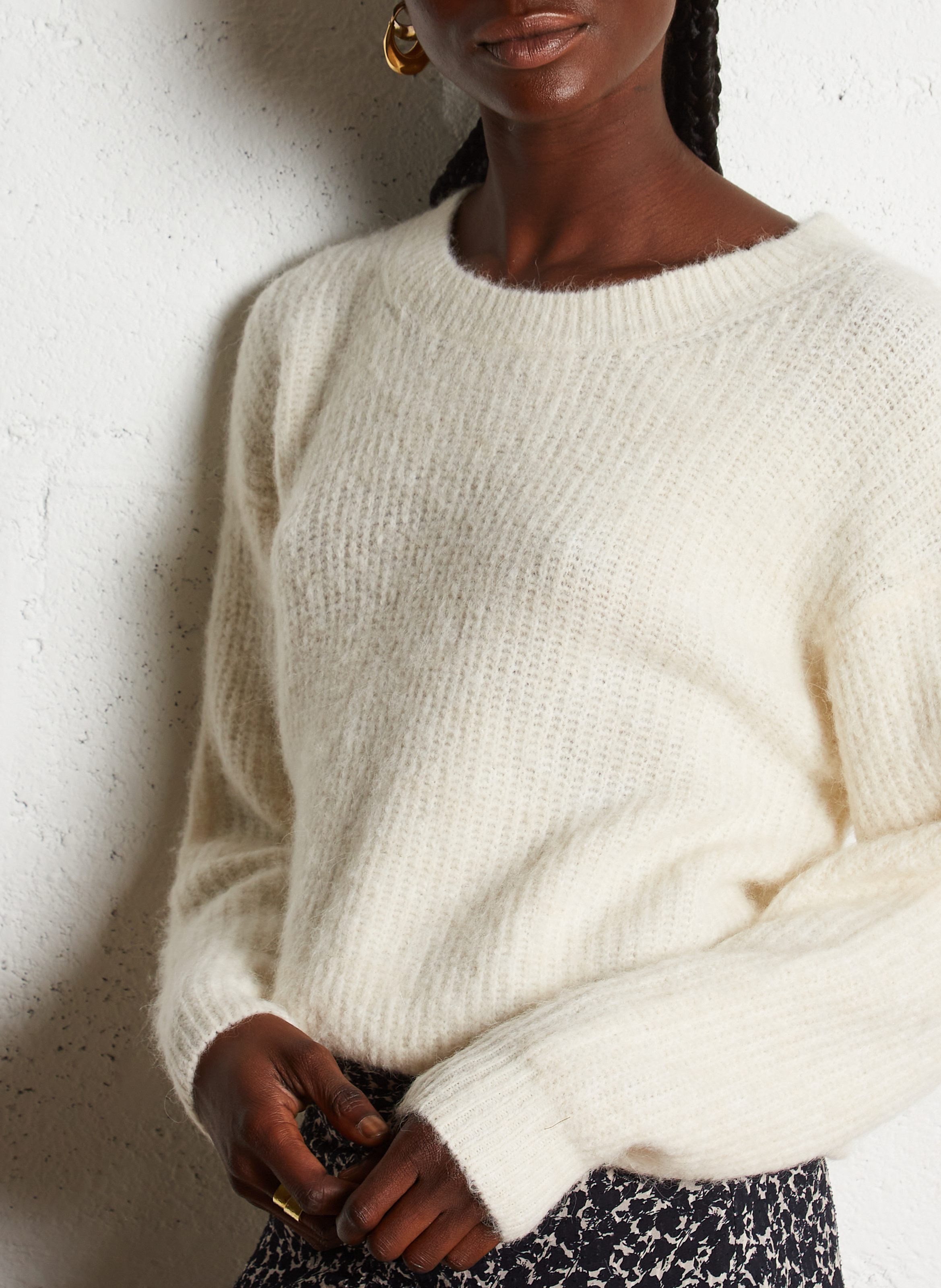 Pull droit à maille duveteuse en laine mélangée AMERICAN VINTAGE Beige