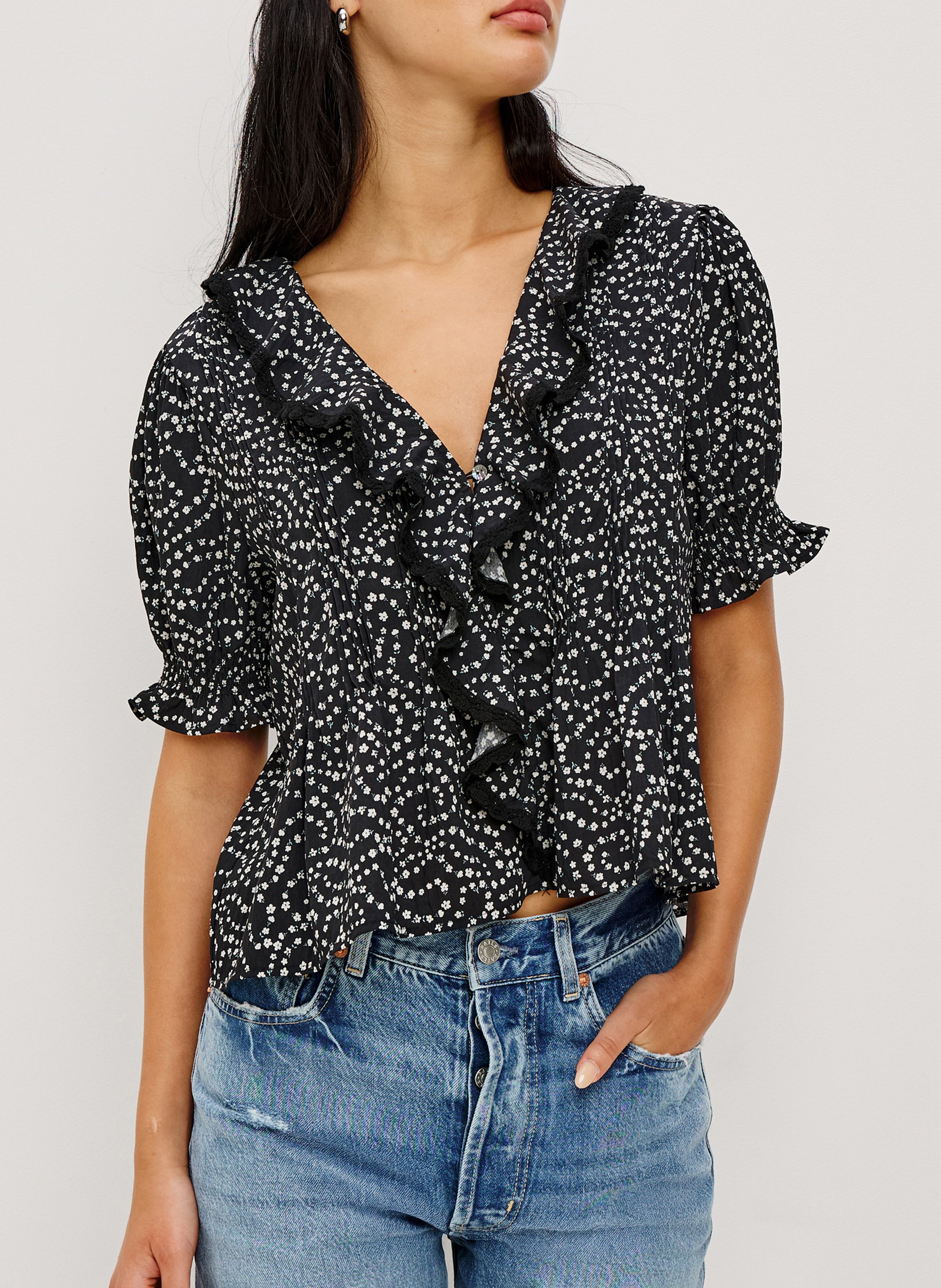Rechte top met V-hals en print RAILS Zwart