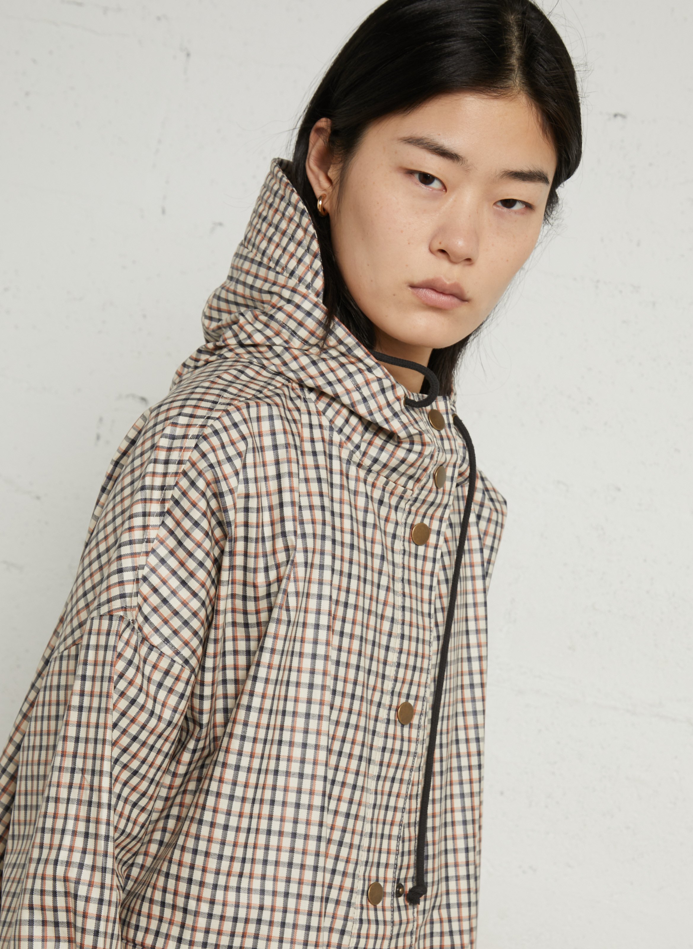 Oversized high-neck printed cotton coat LEON & HARPER Beige