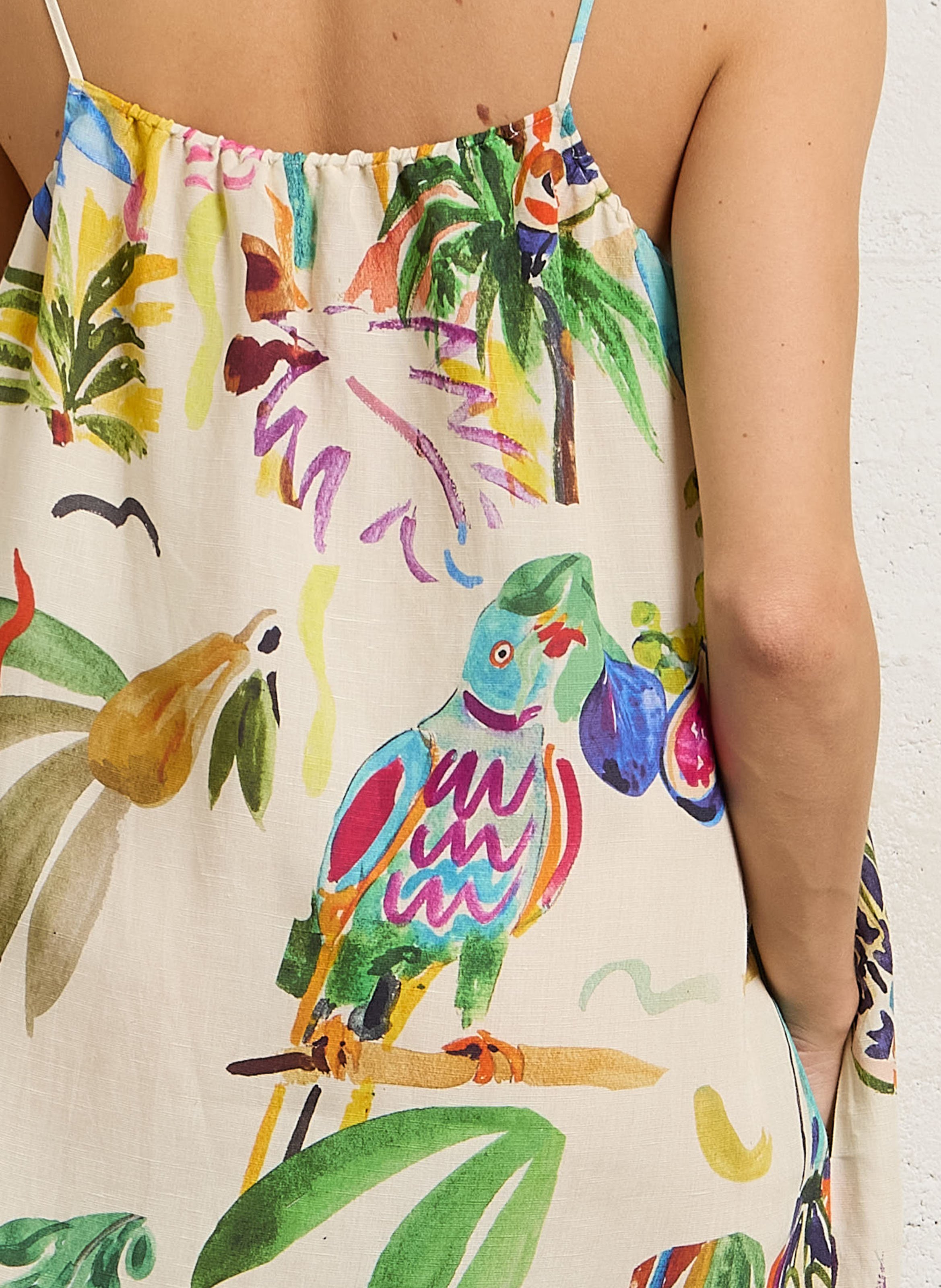 Lange jurk van gemengd linnen met print G.KERO Beige