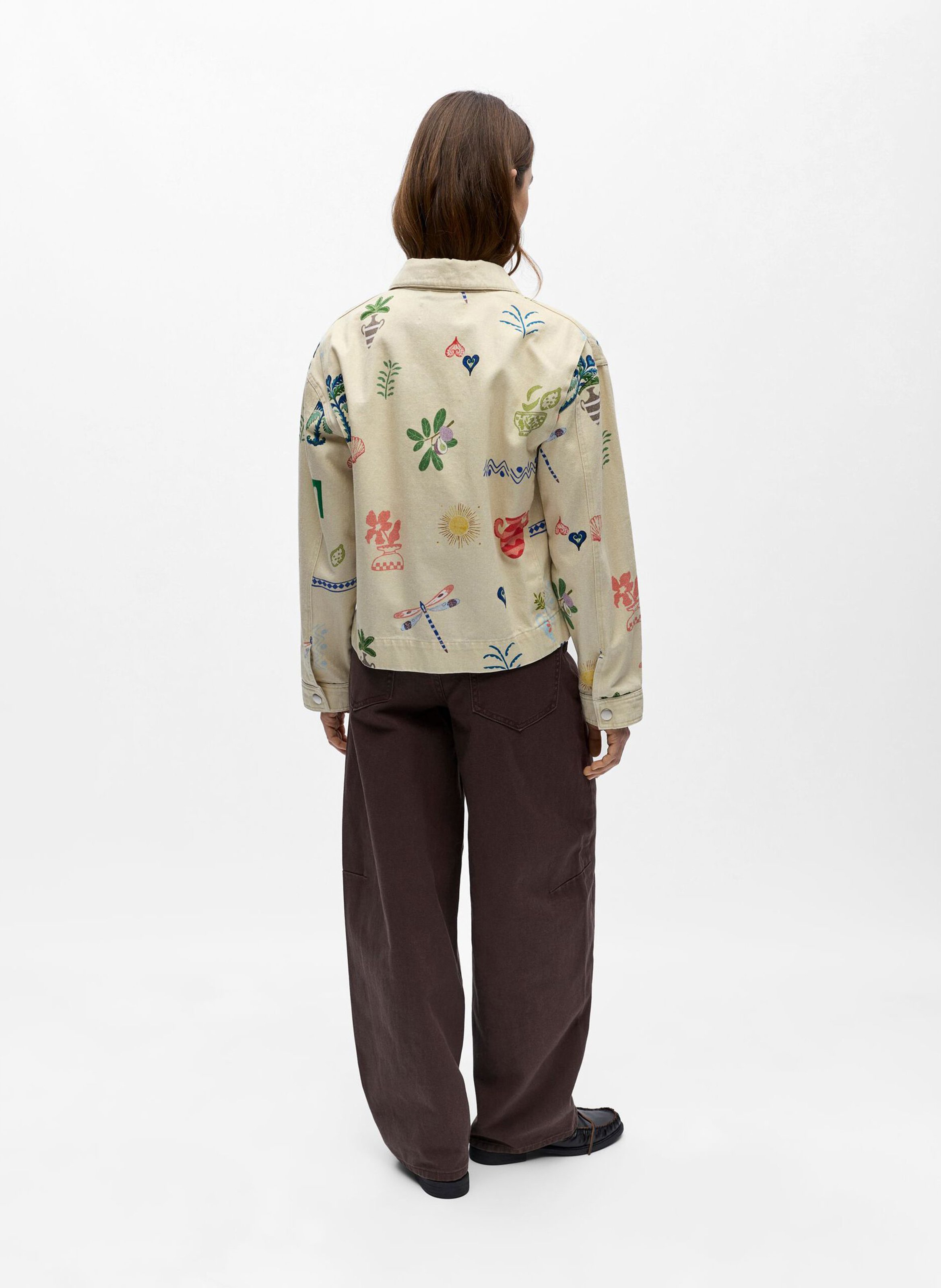 Straight jacket with classic collar in organic cotton and cotton OBJECT Brown