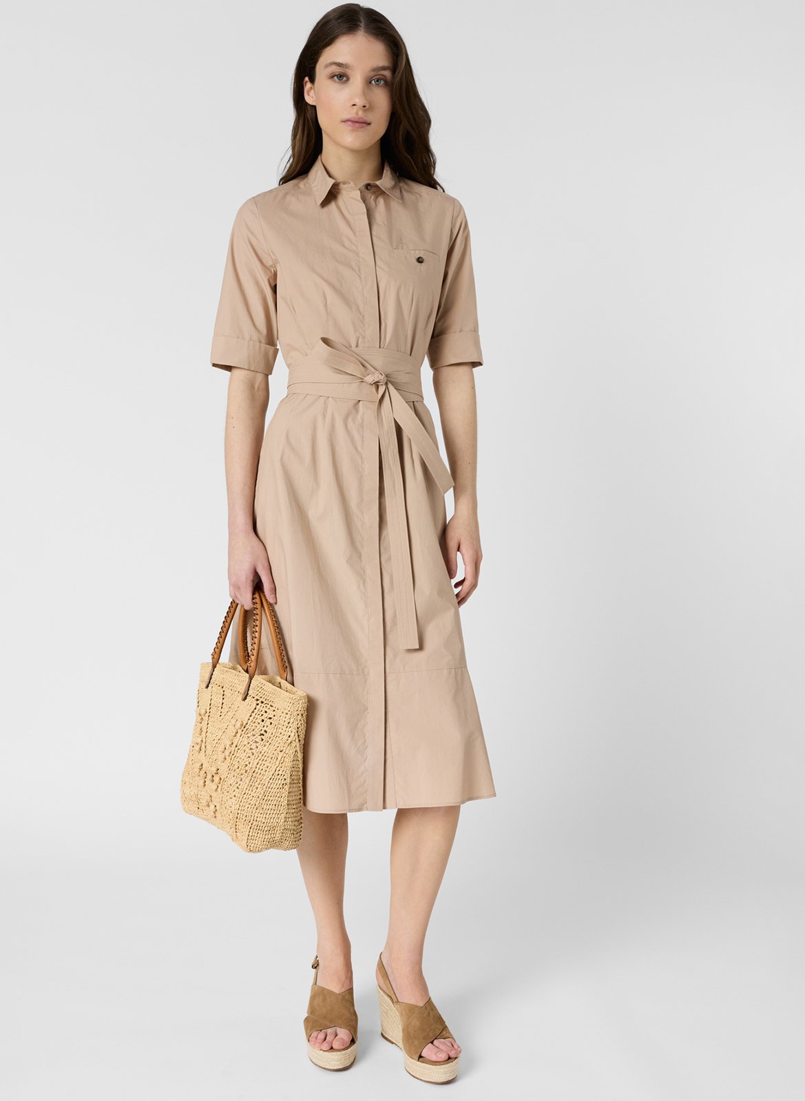 Midi-Kleid mit Gürtel in Uni GERARD DAREL Braun