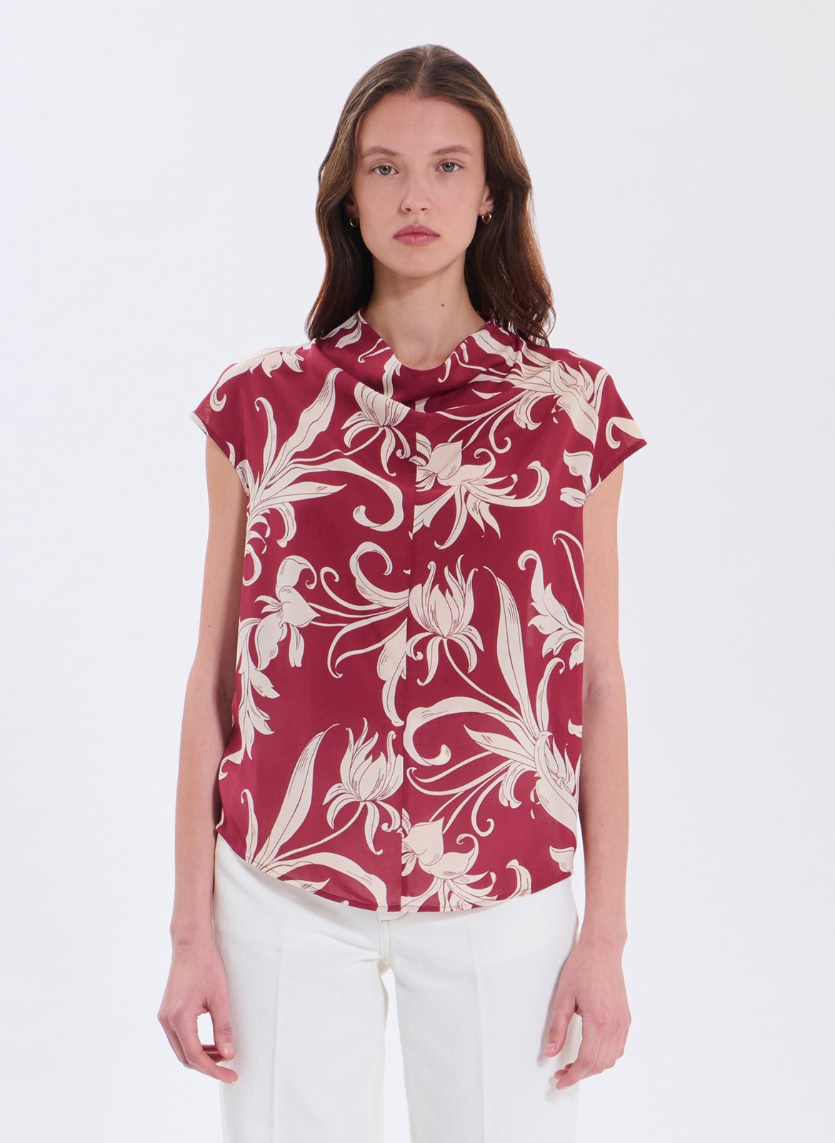 Bedrucktes gerades Top mit Stehkragen ZAPA Weiss