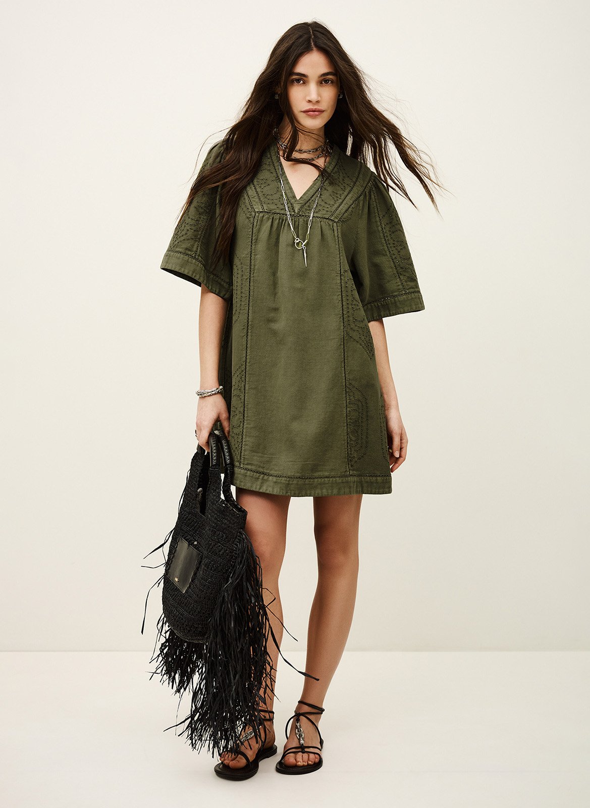 Short cotton dress BA&SH Khaki