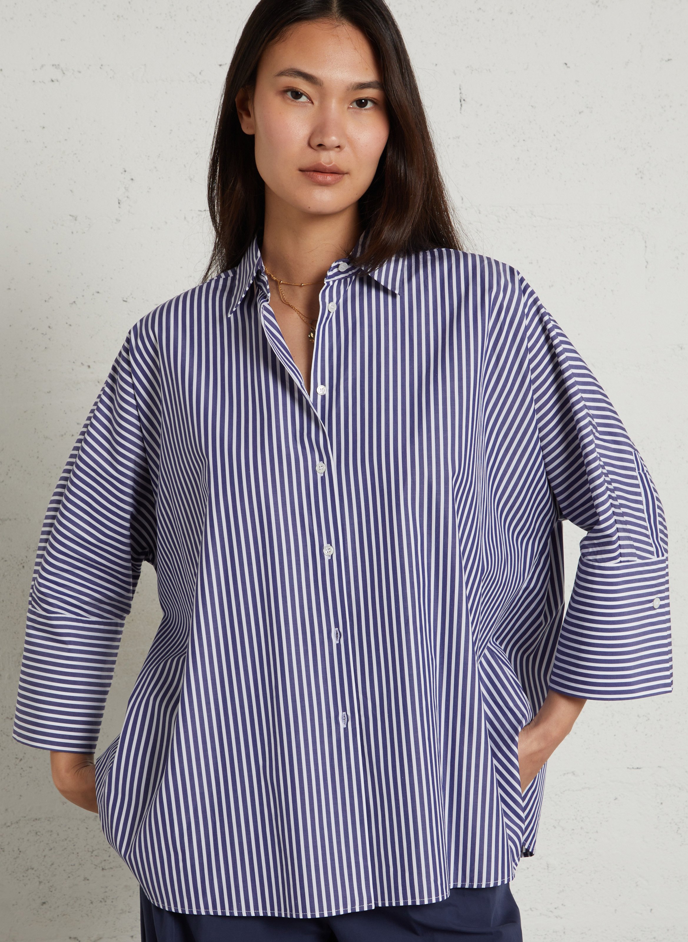 Oversized button-up shirt with stripes MAX MARA WEEK END Blue