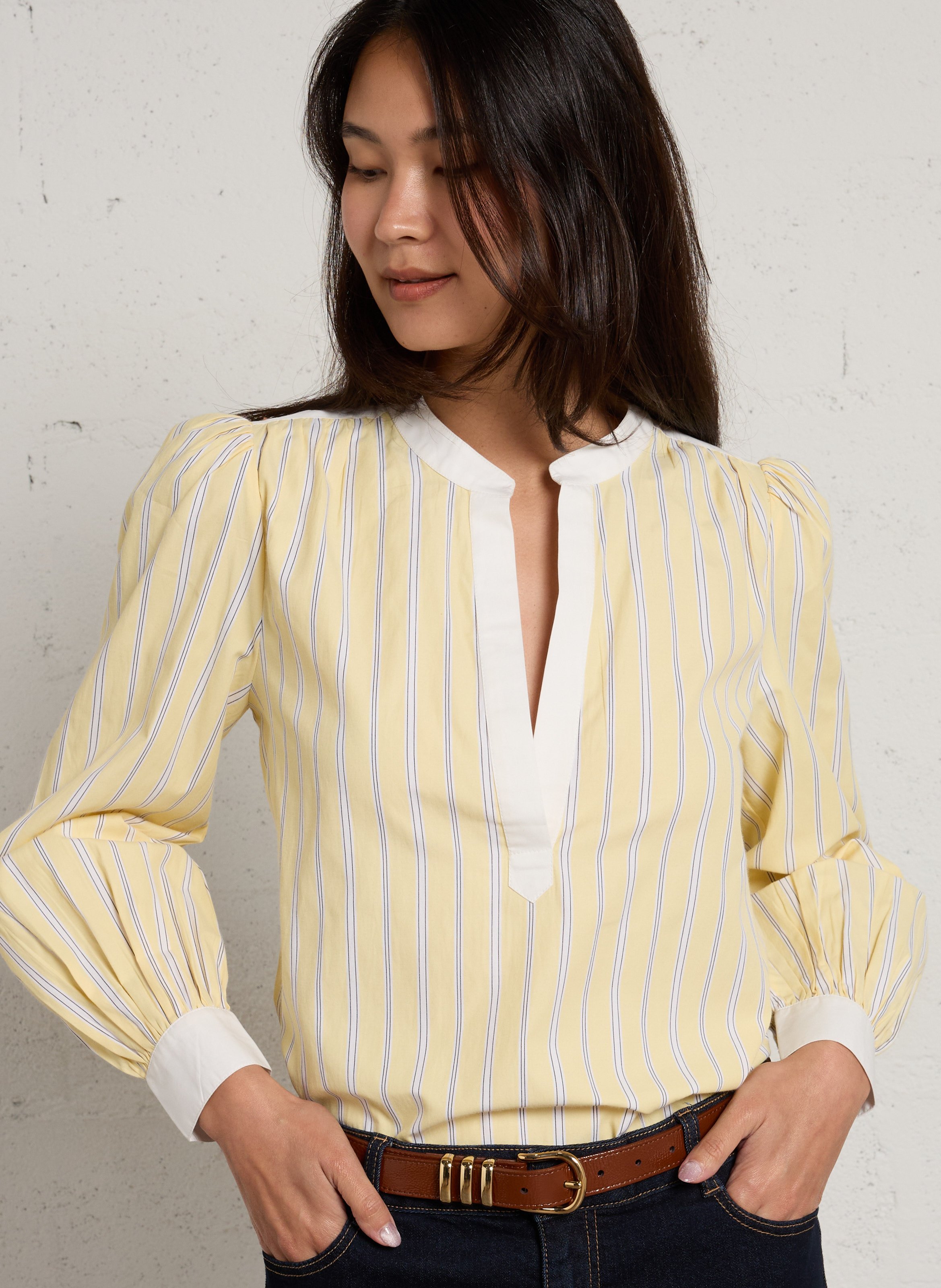 Blouse à rayures col tunisien MAISON 123 Jaune