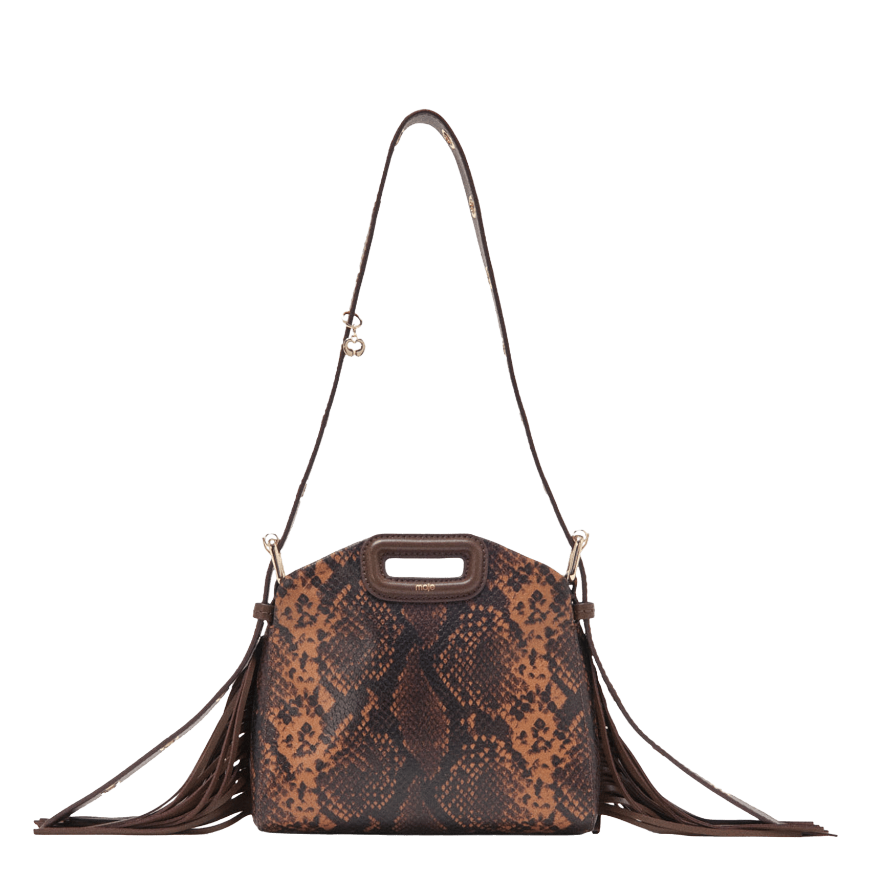 Sac bandoulière python en cuir MAJE Marron
